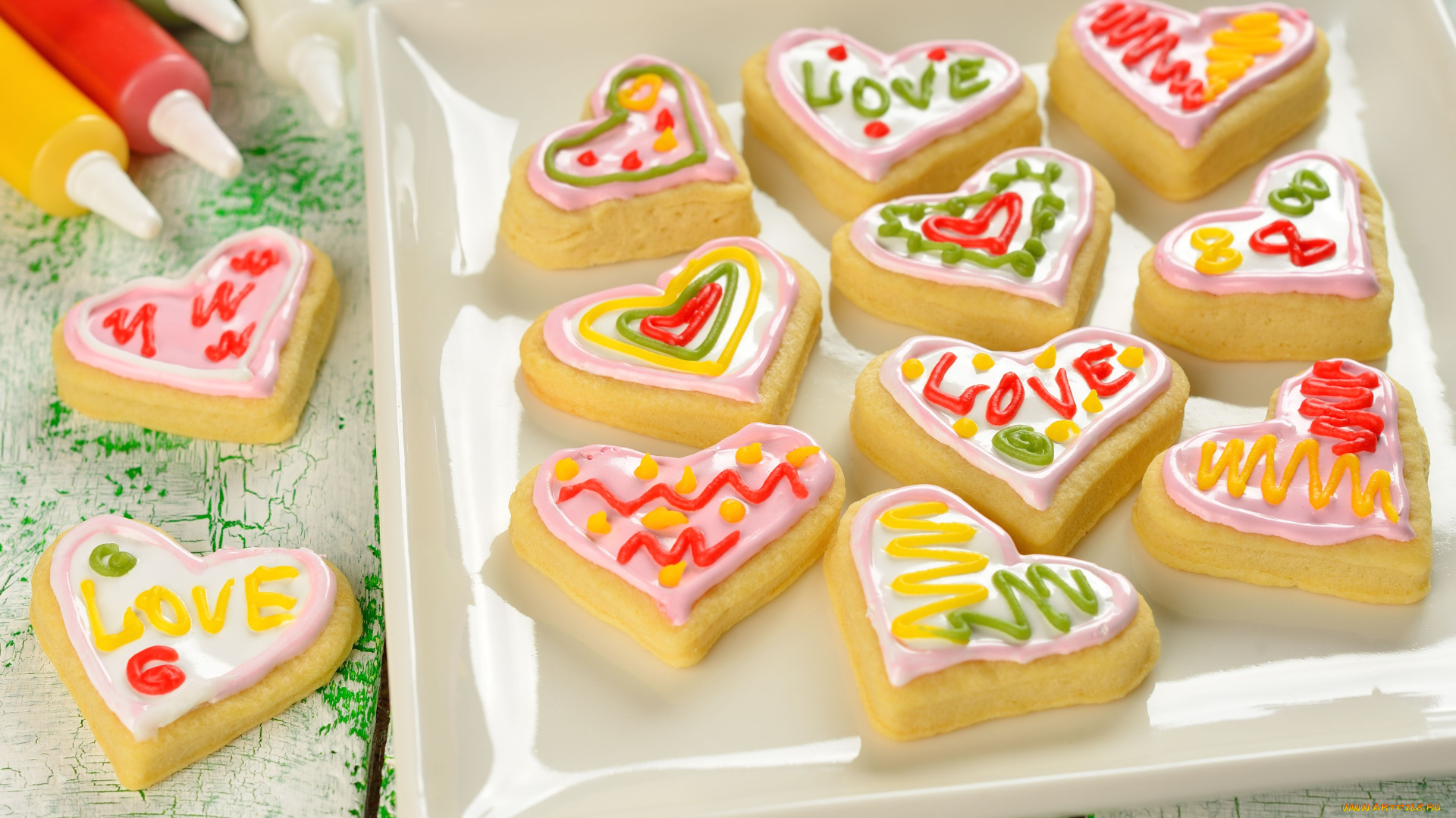 еда, пирожные, кексы, печенье, сердечки