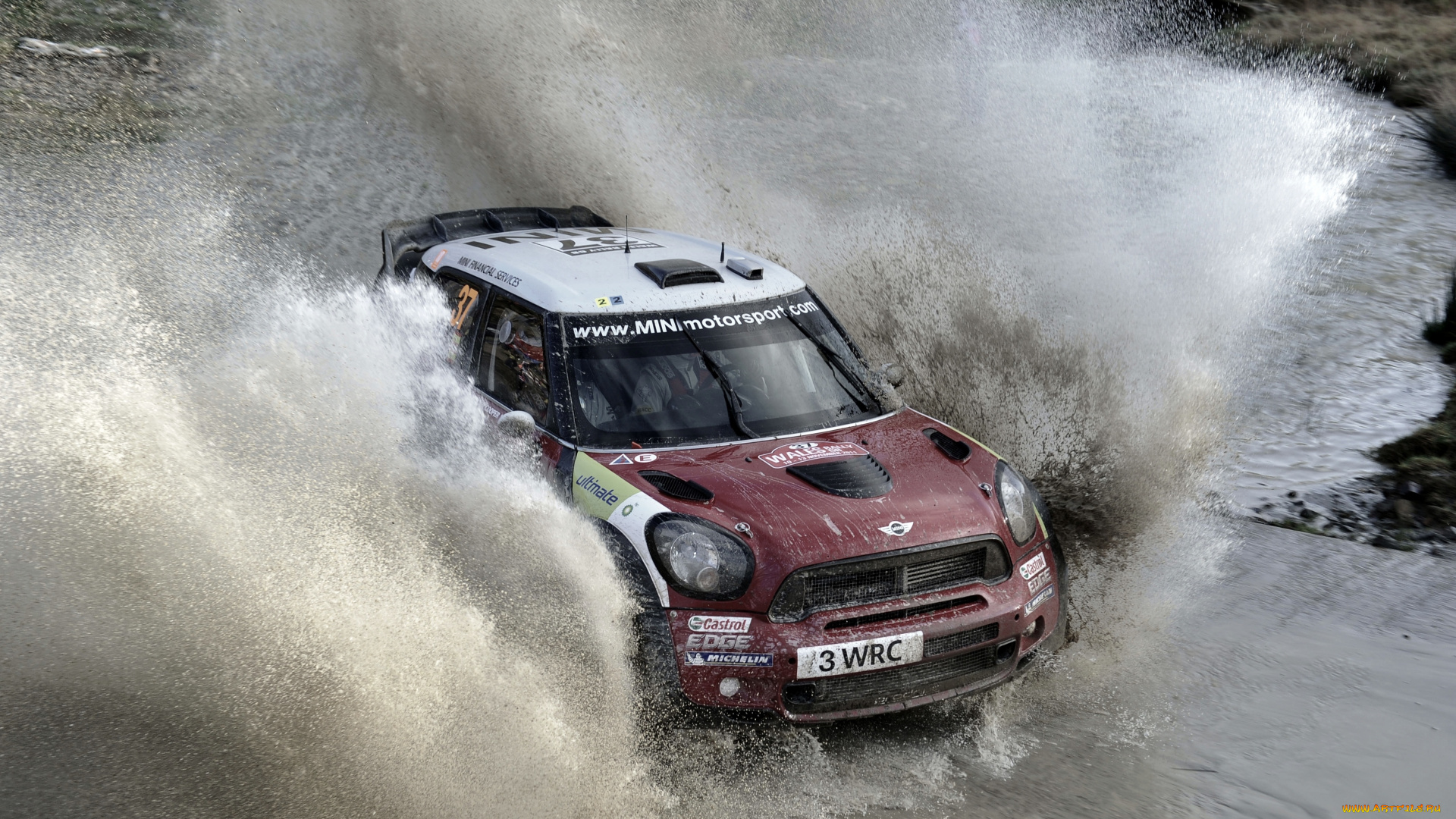 спорт, авторалли, wrc, мини, купер, брызги, dani, sordssso, rally, вода, лужа