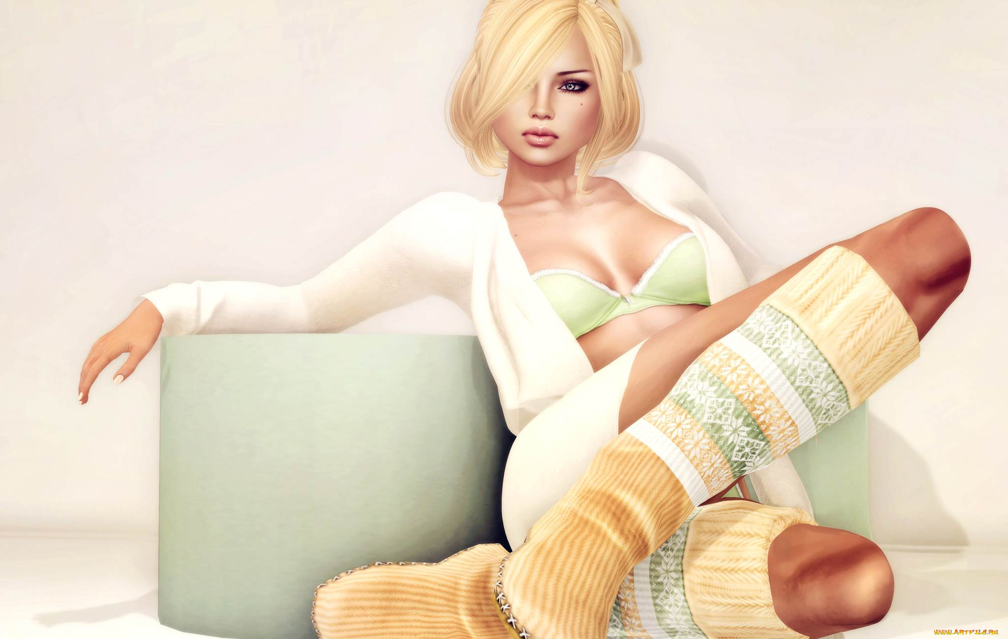 3д, графика, people, люди, гетры, блондинка