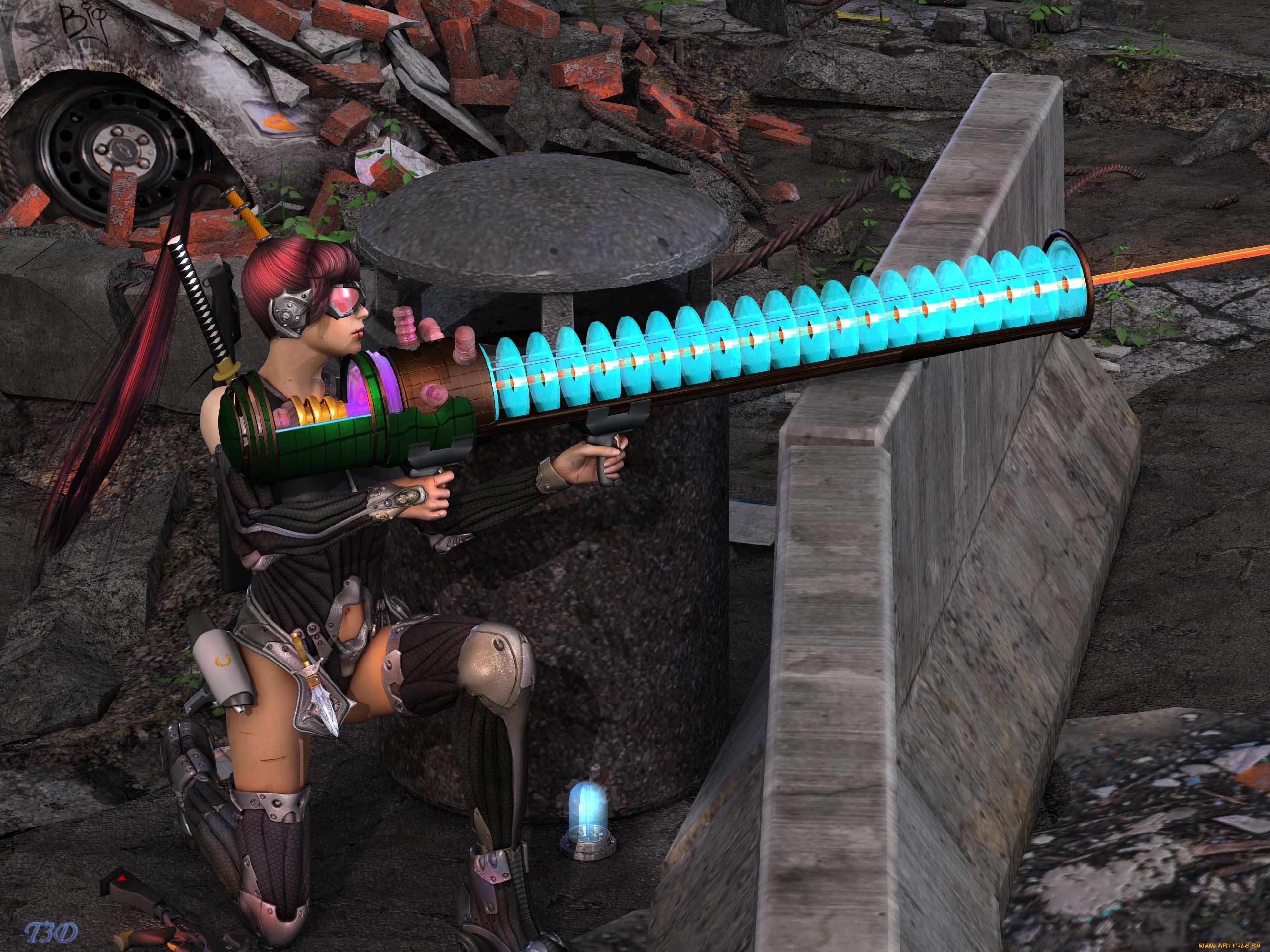 3д, графика, fantasy, фантазия, оружие, девушка