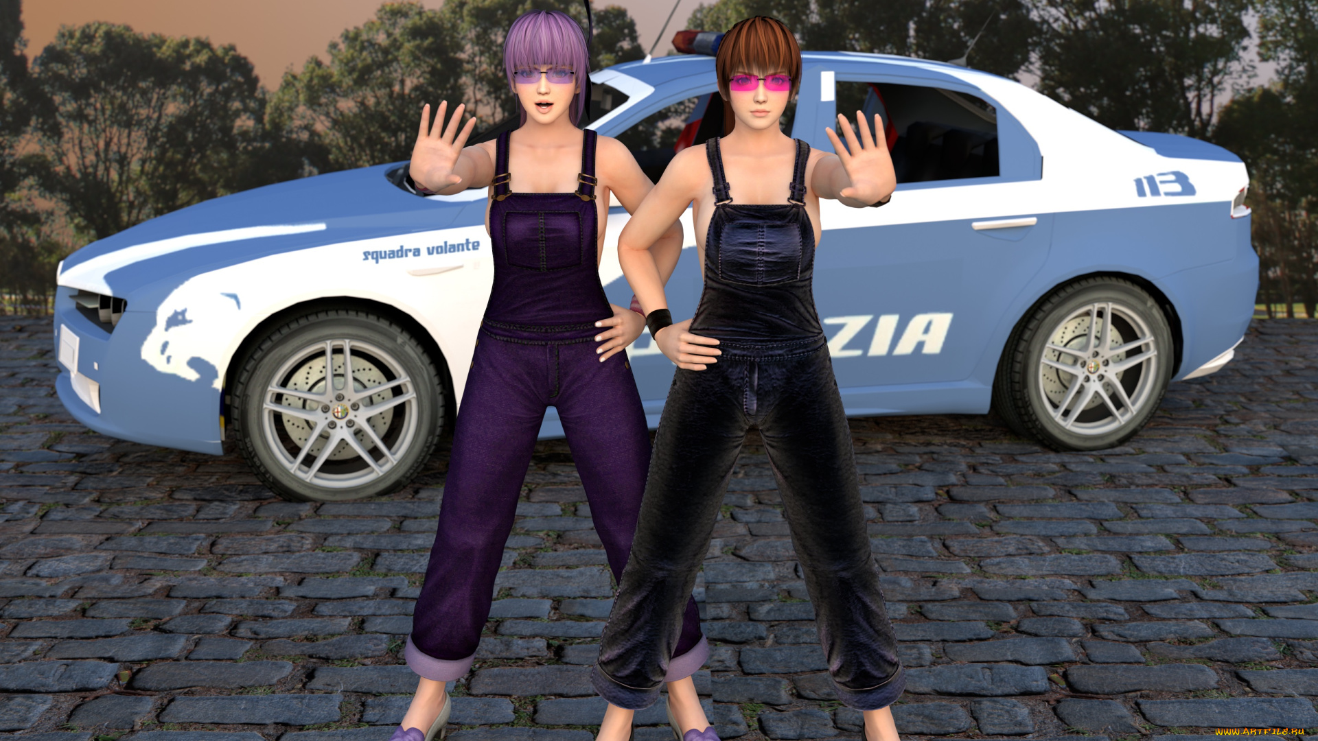 3д, графика, anime, , аниме, девушки, автомобиль