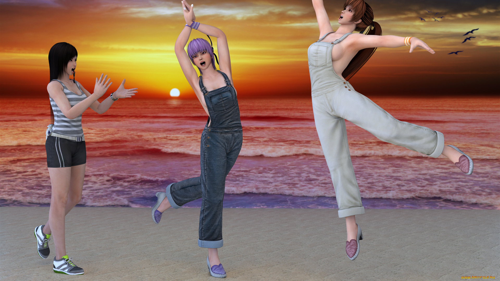 3д, графика, people, , люди, девушки, море, пляж