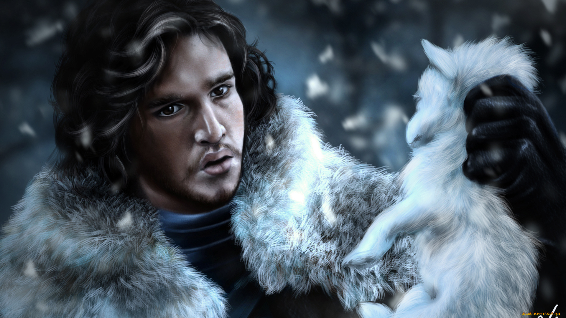 рисованные, люди, животное, зима, удивление, лицо, рука