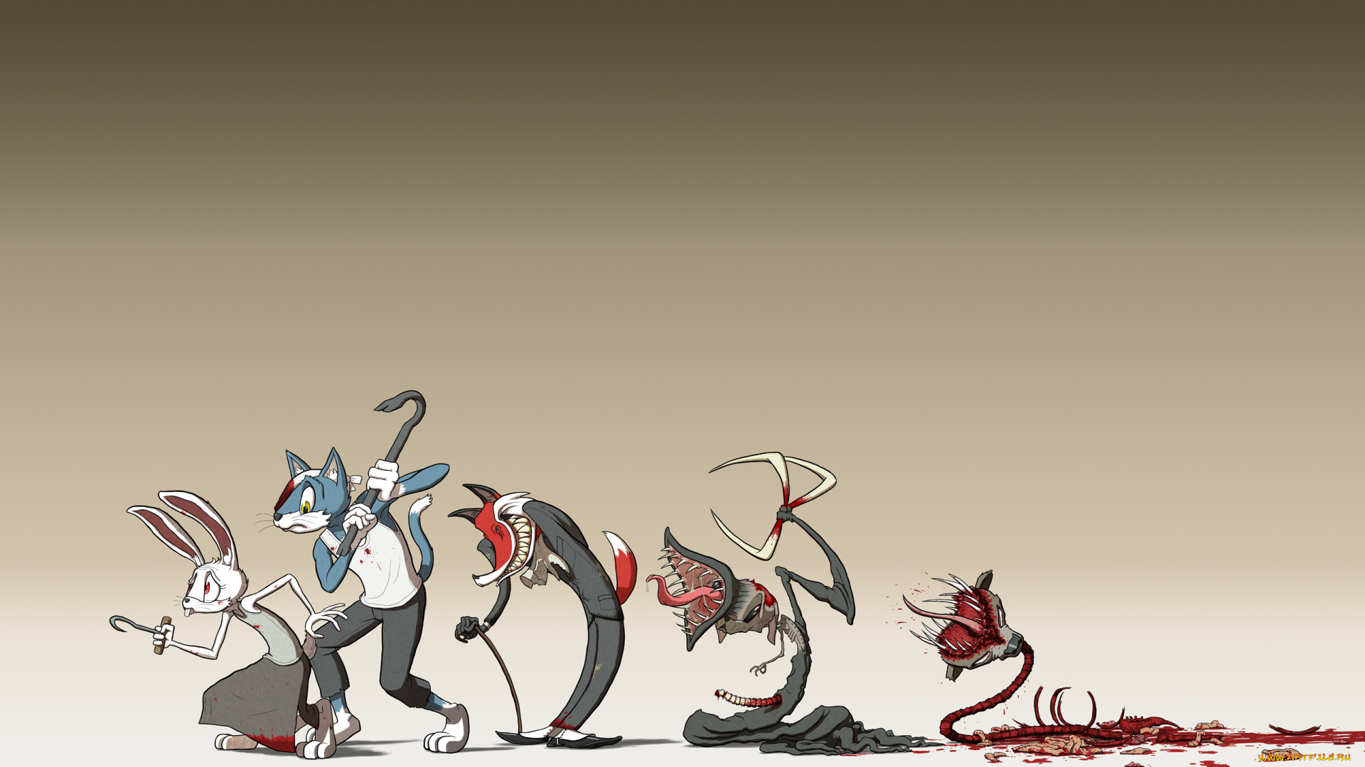 рисованные, минимализм, лиса, заець