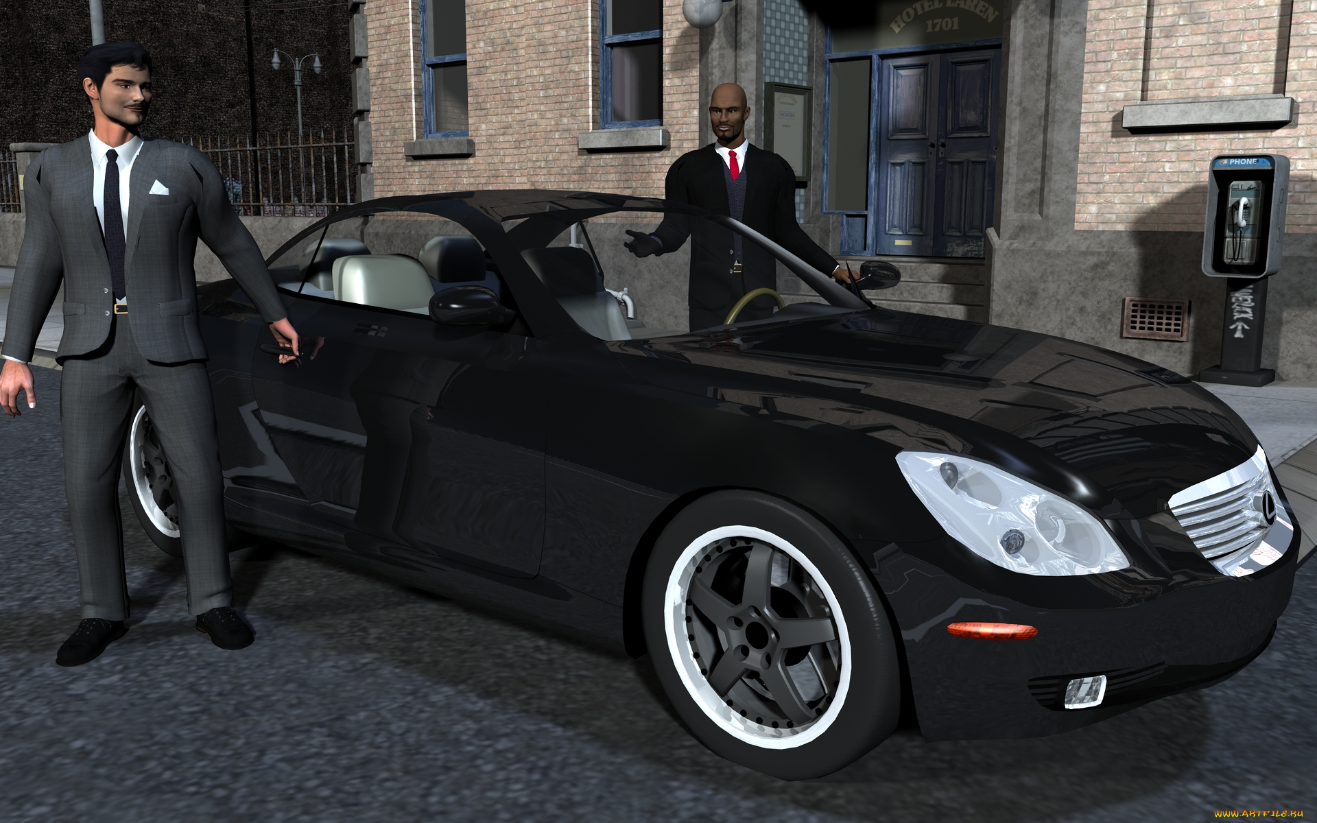 3д, графика, people, , люди, мужчины, улица, автомобиль