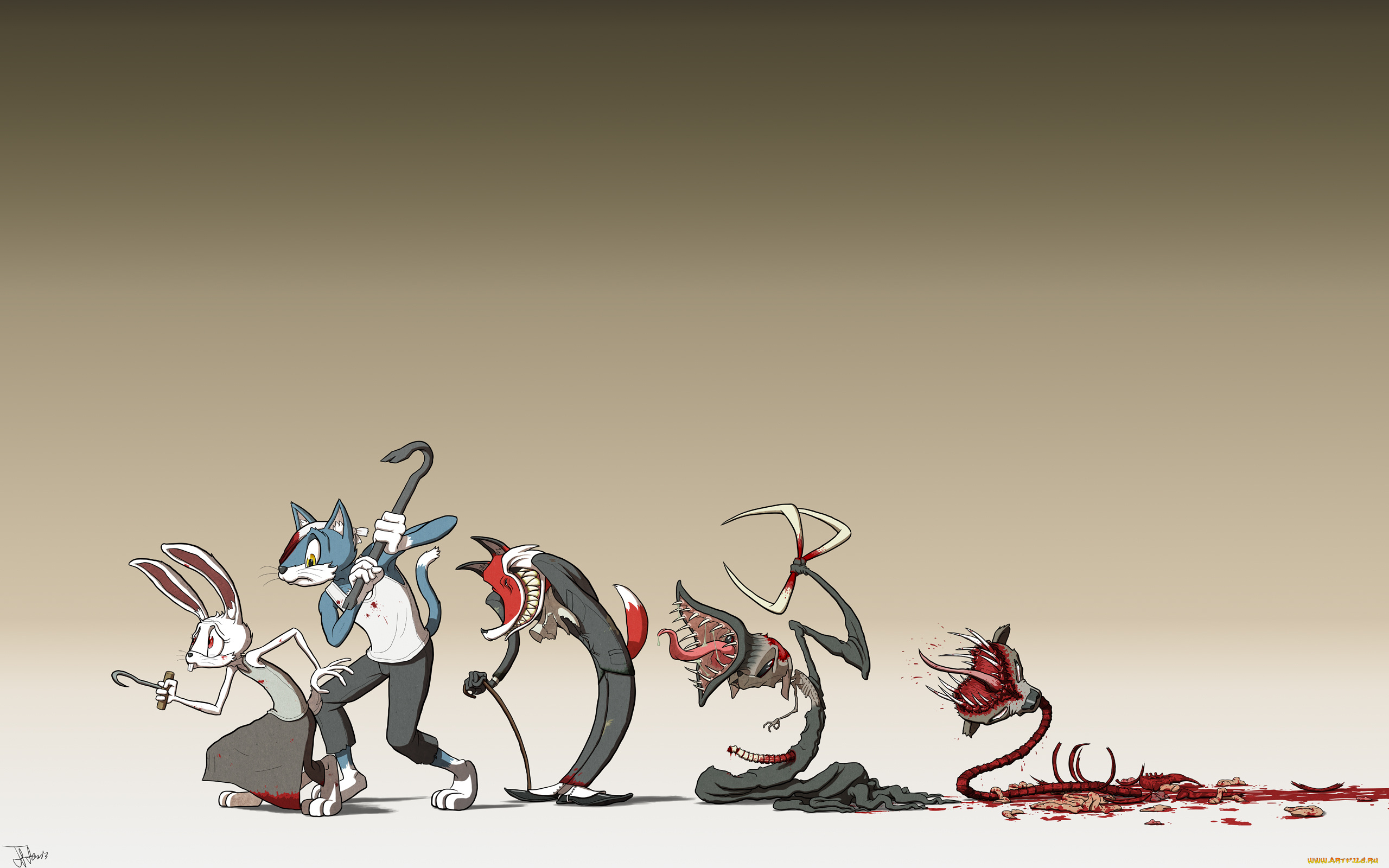 рисованные, минимализм, лиса, заець