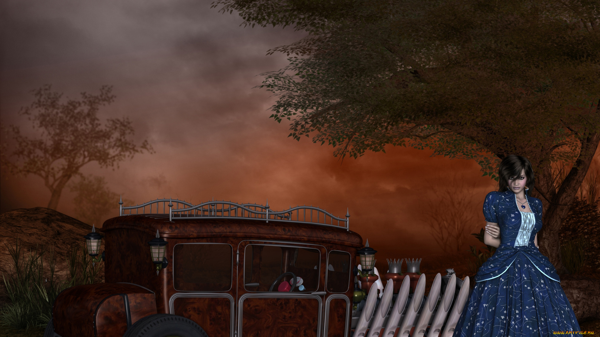 автомобили, 3d, car&girl, взгляд, автомобиль, фон, девушка