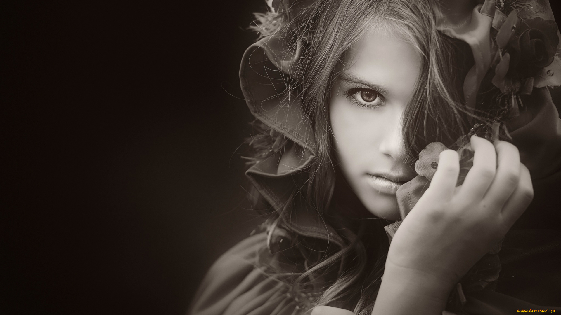 девушки, -unsort, , Черно-белые, обои, монохромное, фото, портрет, взгляд
