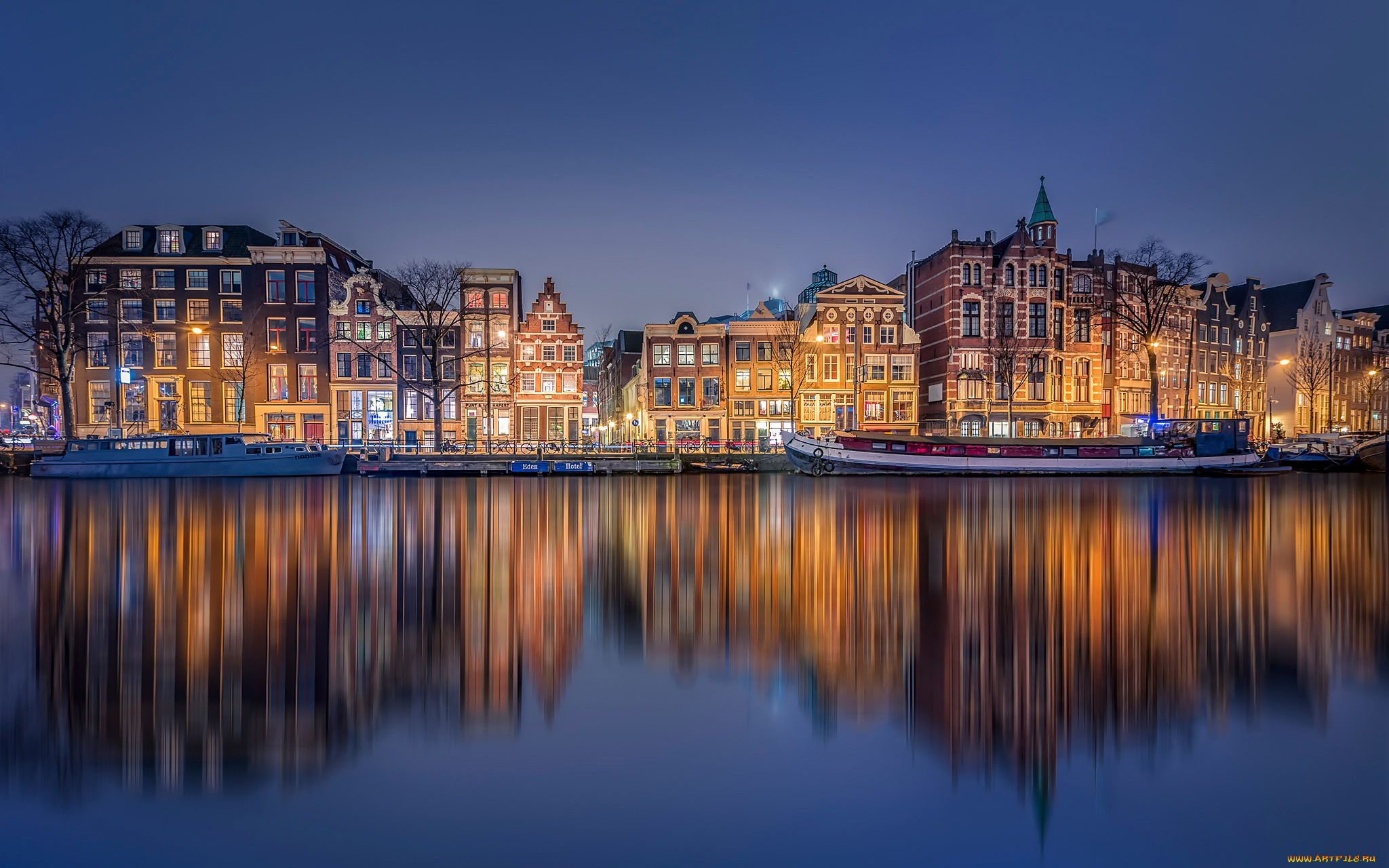 города, амстердам, , нидерланды, отражение, канал, amsterdam, дома