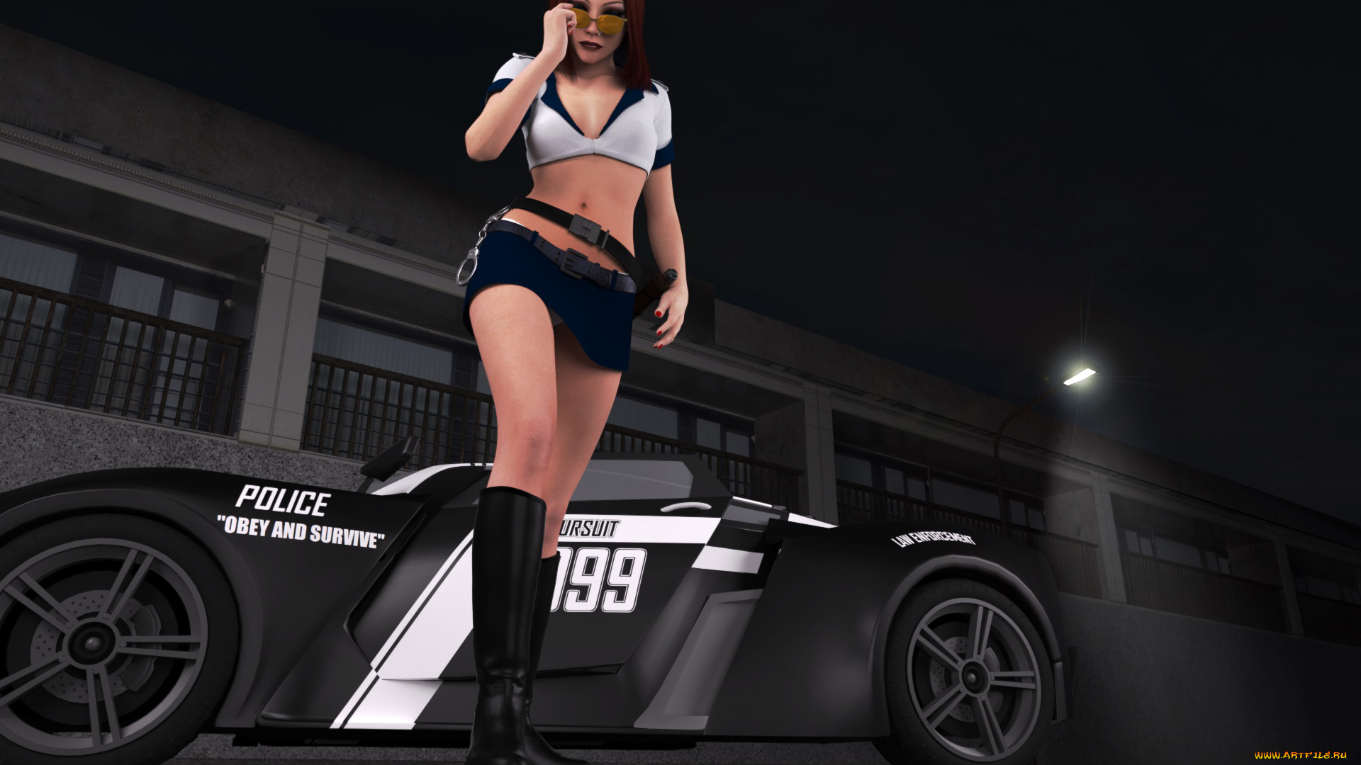 3д, графика, люди, , people, взгляд, машина, полицейский, фон, девушка
