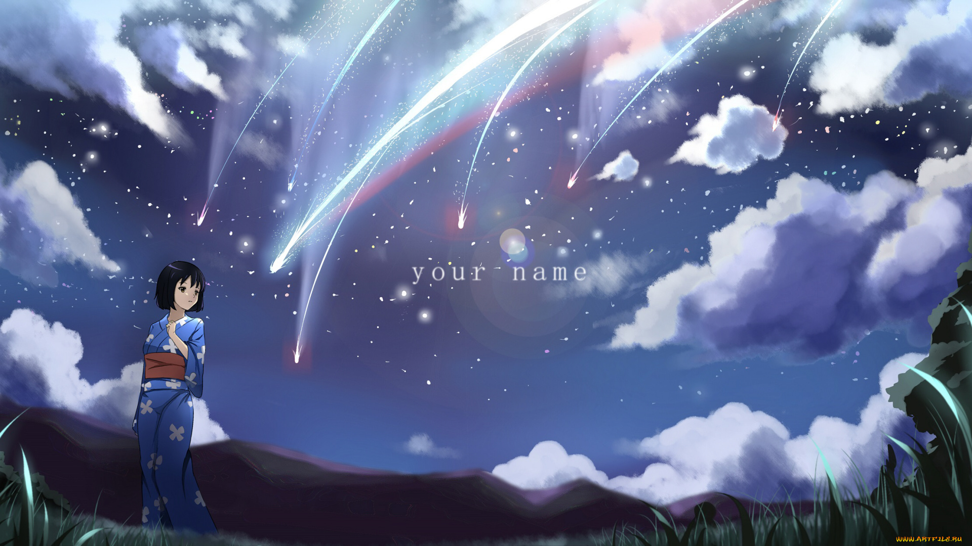 аниме, kimi, no, na, wa, фон, взгляд, девушка