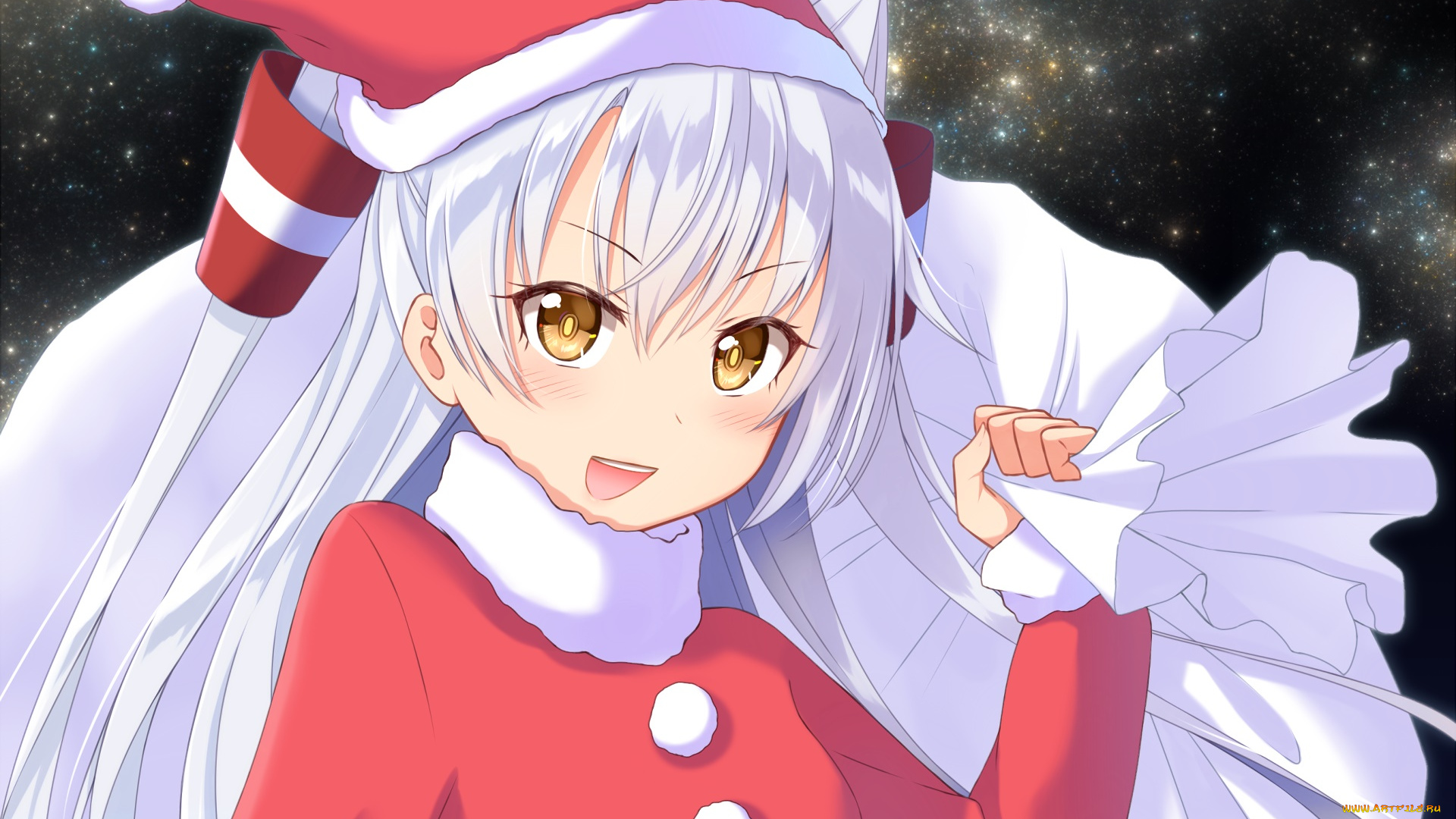 аниме, зима, , новый, год, , рождество, фон, взгляд, девушка