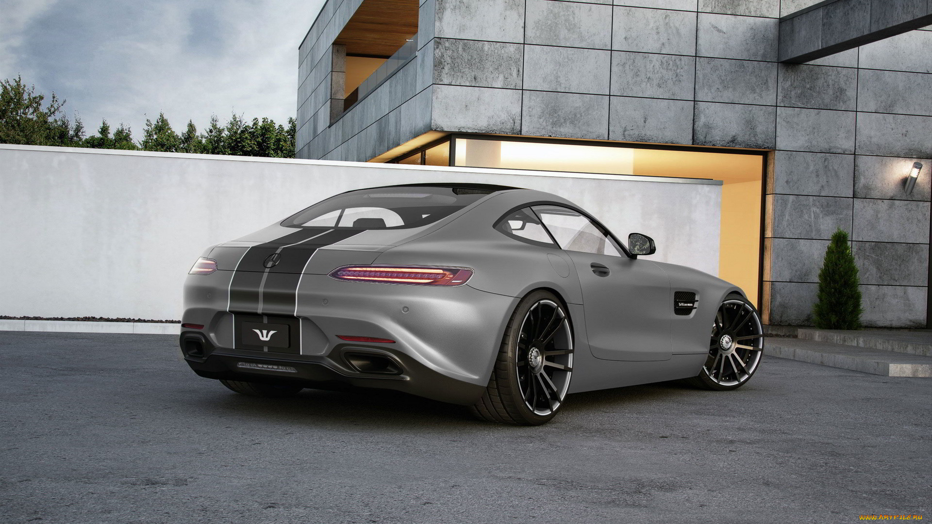 автомобили, mercedes-benz, мерседес, amg, gt, s, coupe, серебристый, дом, здание, площадка, забор