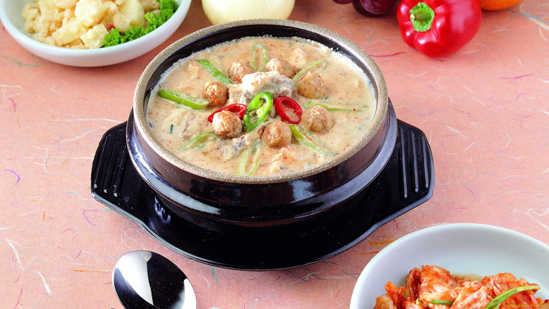 еда, первые, блюда, суп, фрикадельки, перец