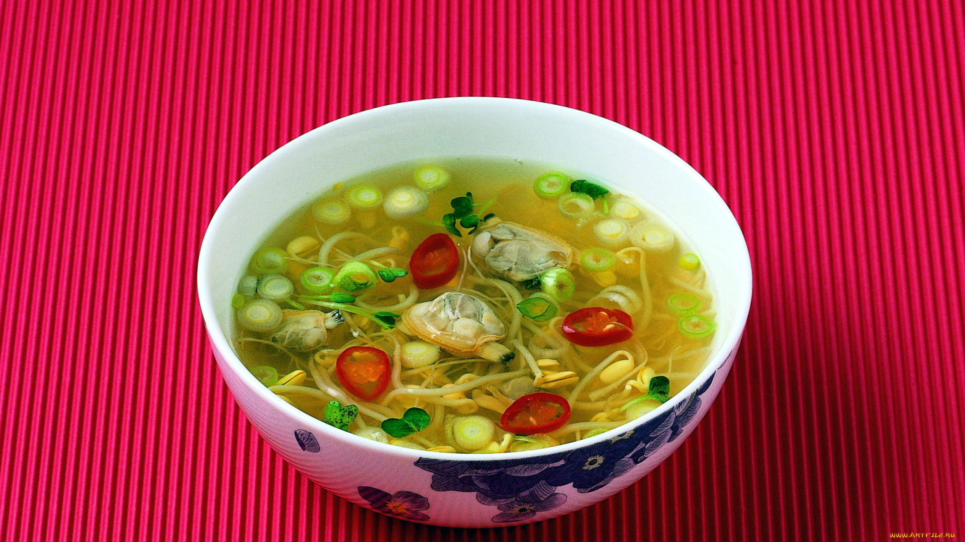 еда, первые, блюда, суп, ростки, перец, лук