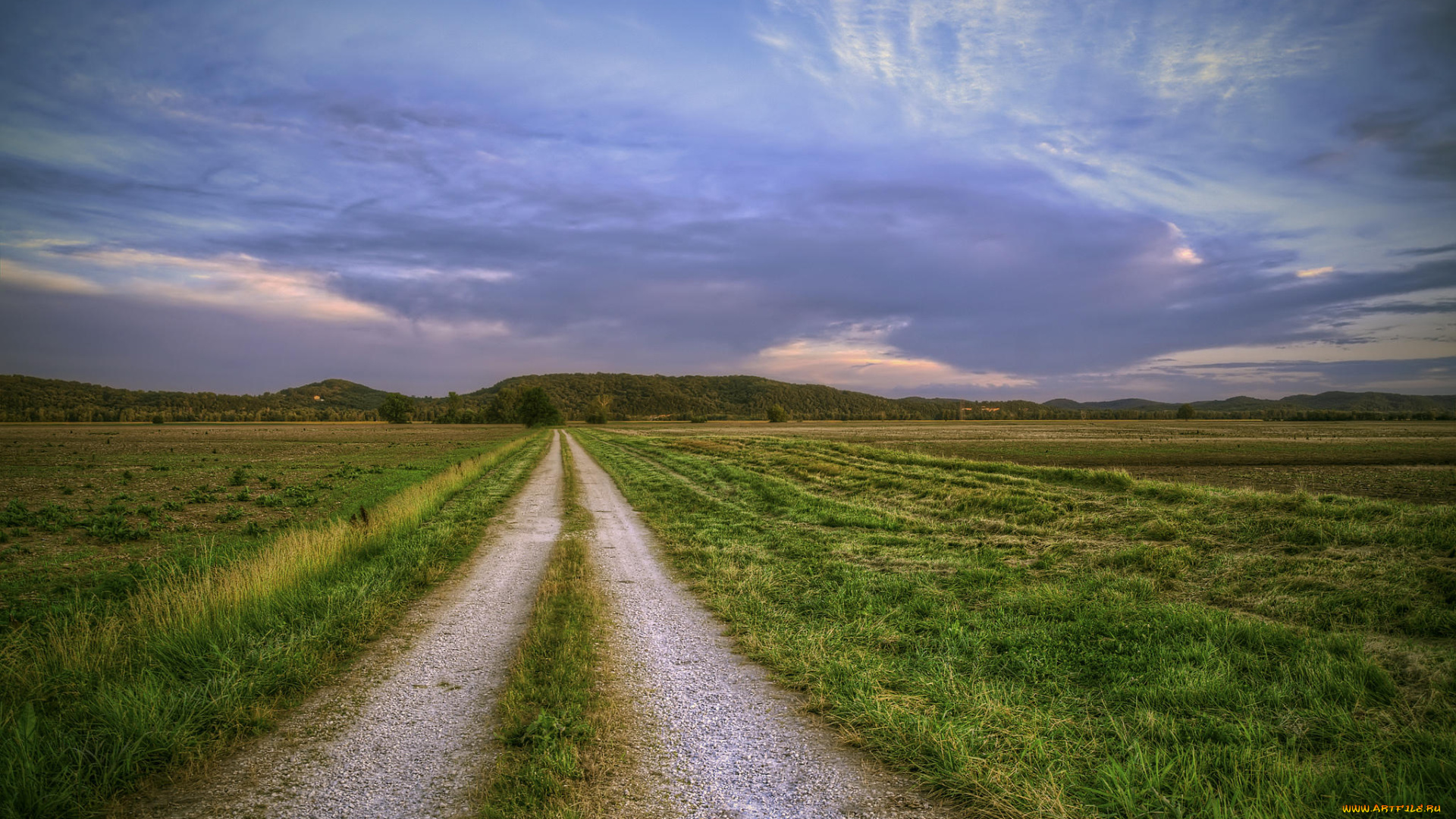 природа, дороги, закат, поле, дорога, пейзаж