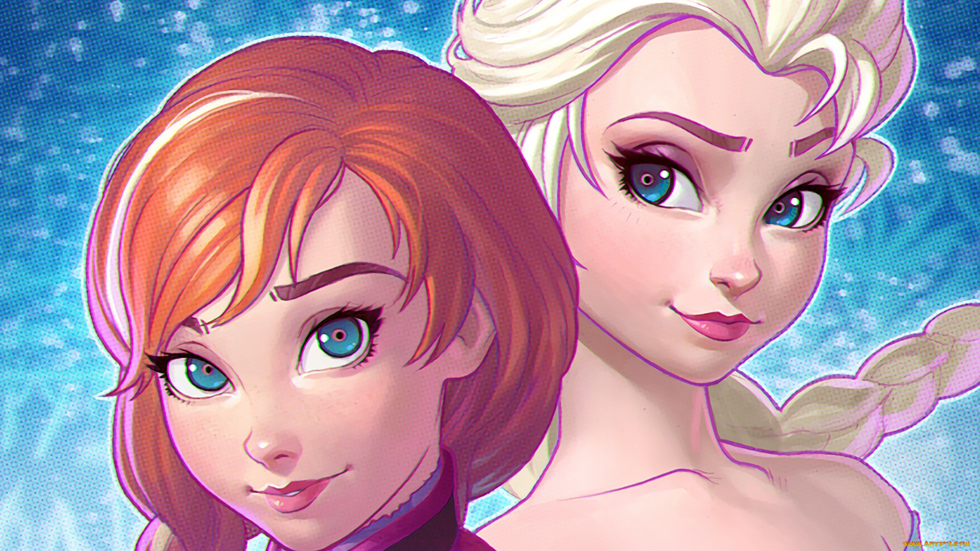 рисованное, кино, лицо, frozen, фильм, красота, elsa, девушки, disney, art, anna