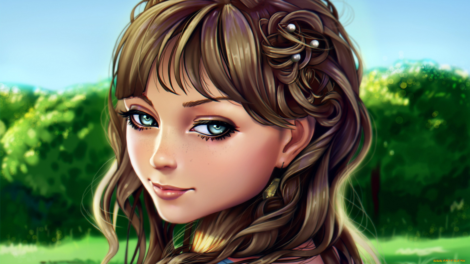 рисованное, люди, арт, волосы, портрет, взгляд, лицо, прическа, девушка, глаза, лес