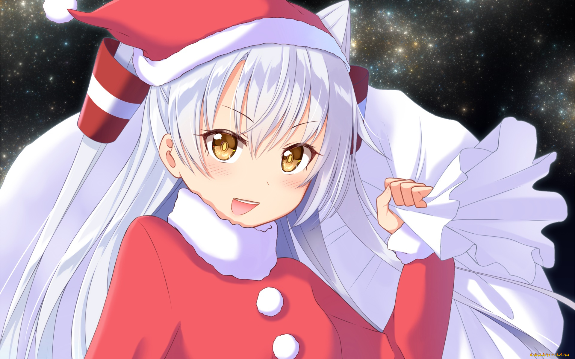 аниме, зима, , новый, год, , рождество, фон, взгляд, девушка