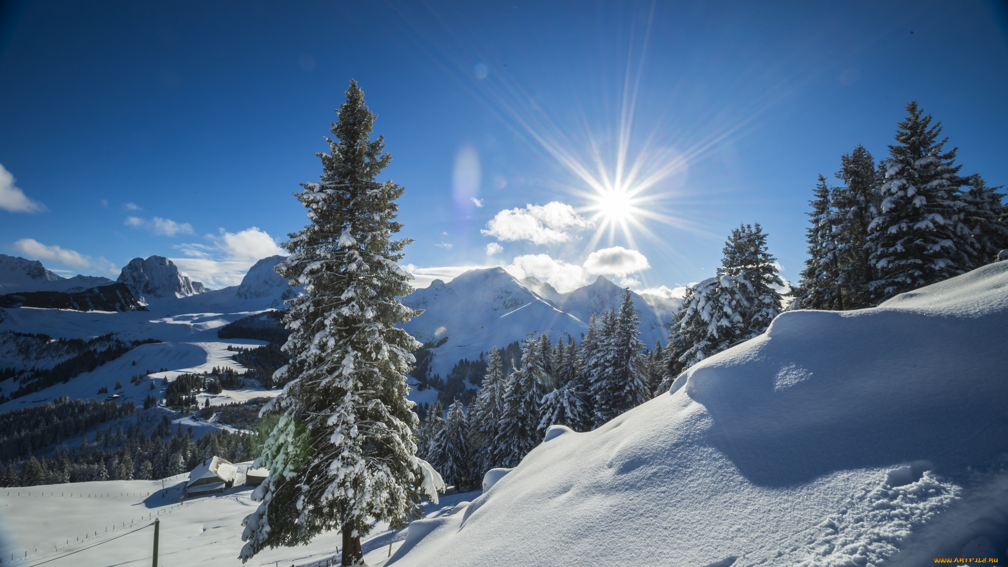 природа, зима, рассвет