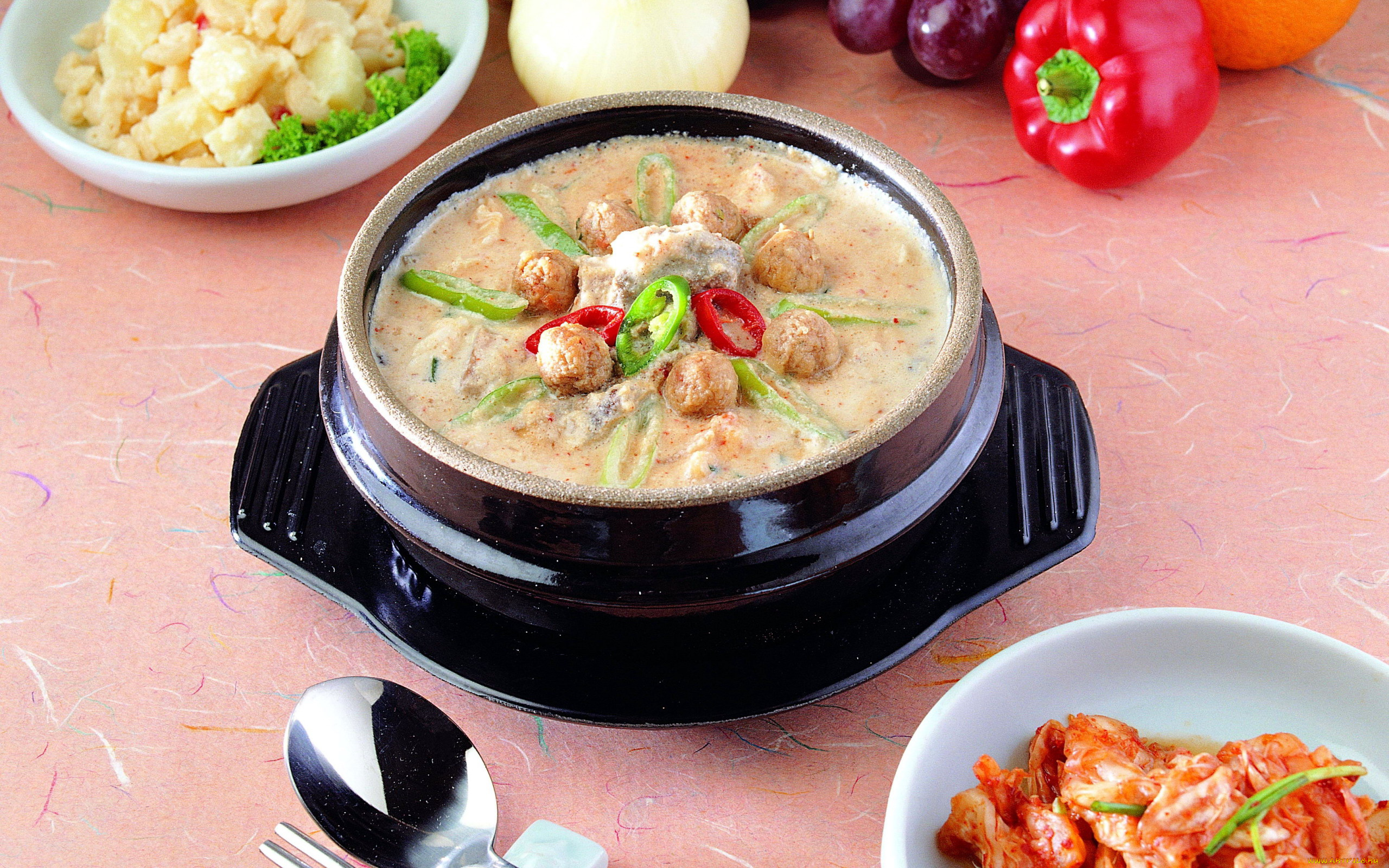 еда, первые, блюда, суп, фрикадельки, перец