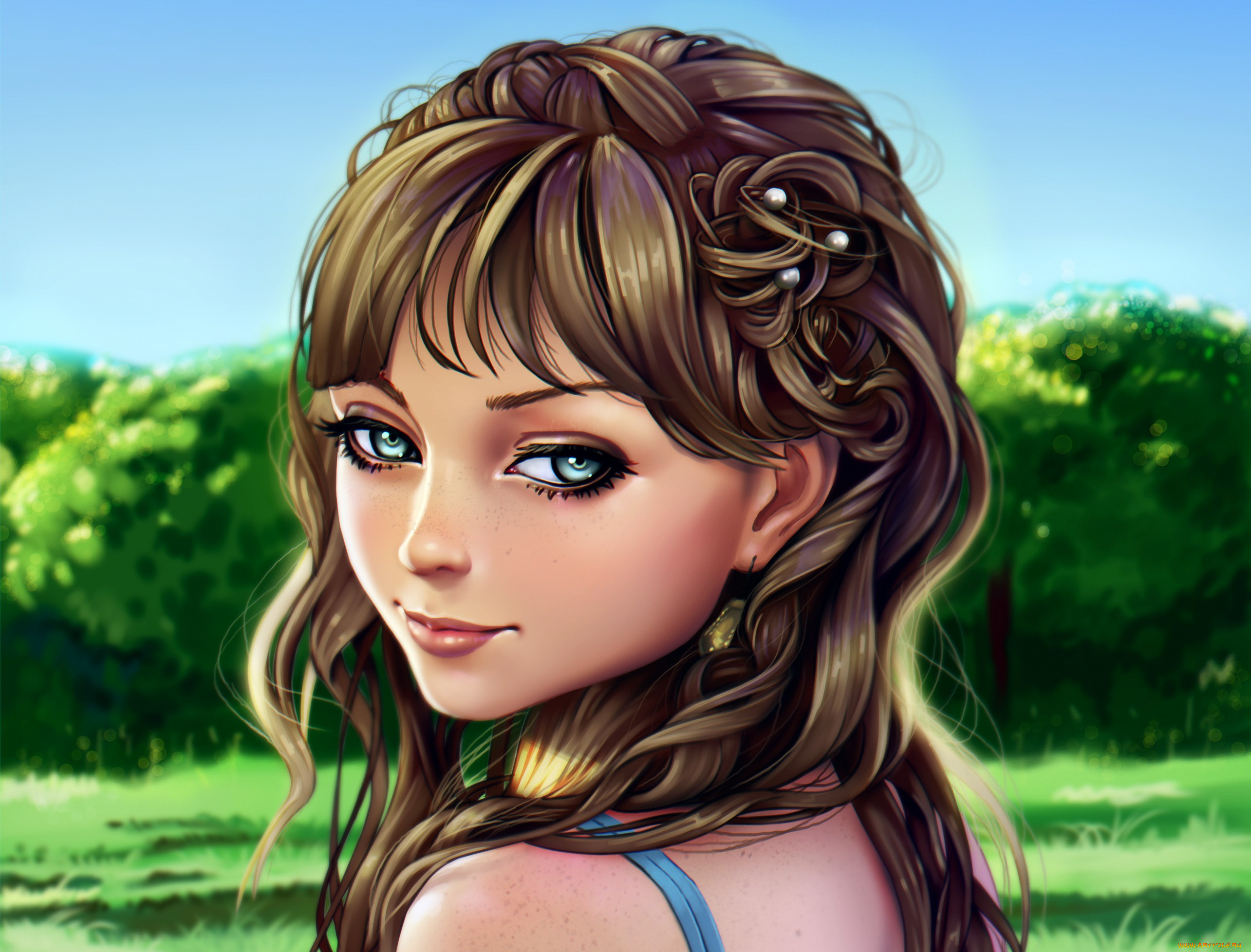 рисованное, люди, арт, волосы, портрет, взгляд, лицо, прическа, девушка, глаза, лес