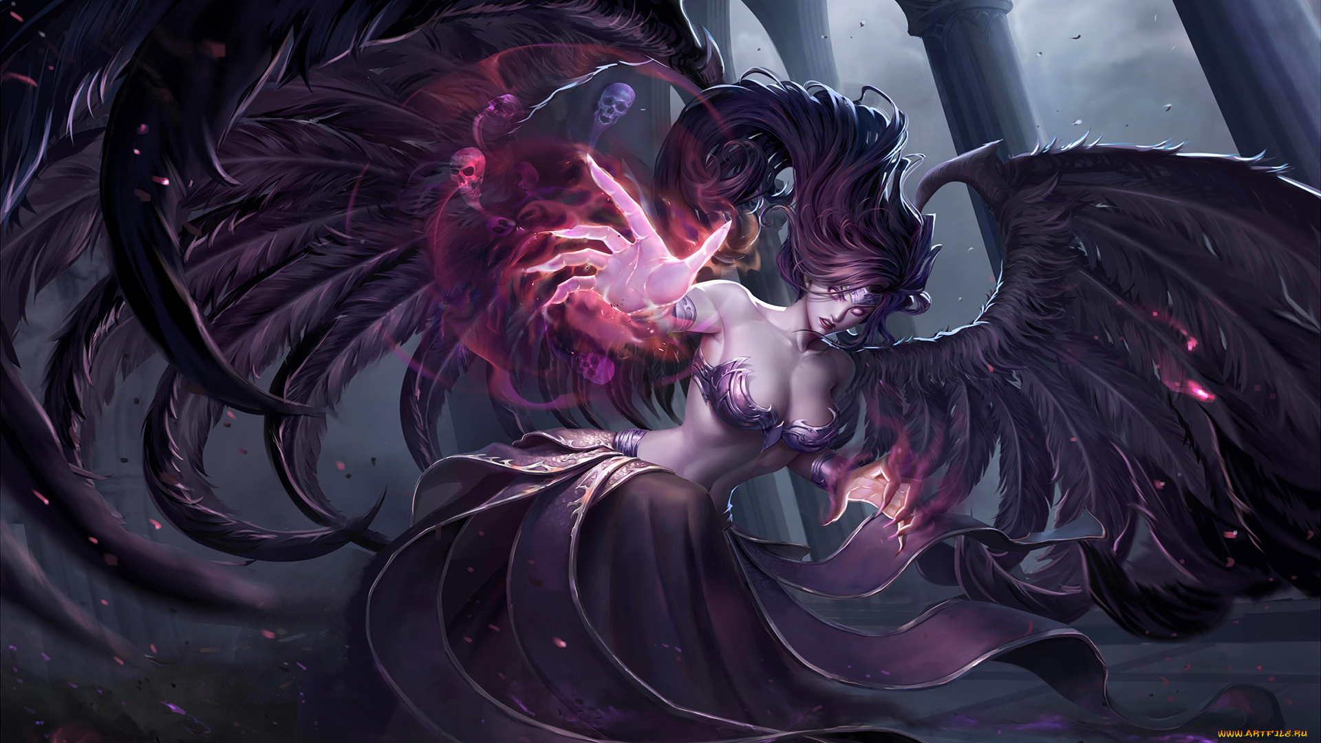 фэнтези, демоны, взгляд, девушка, фон