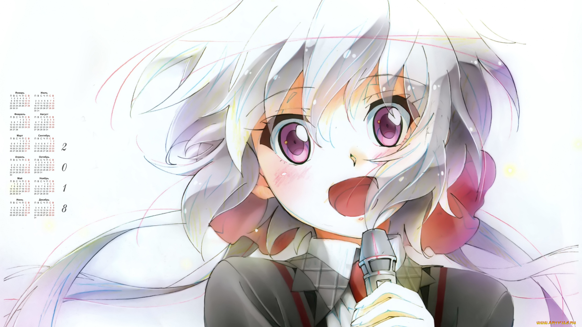 календари, аниме, 2018, лицо, взгляд, девушка