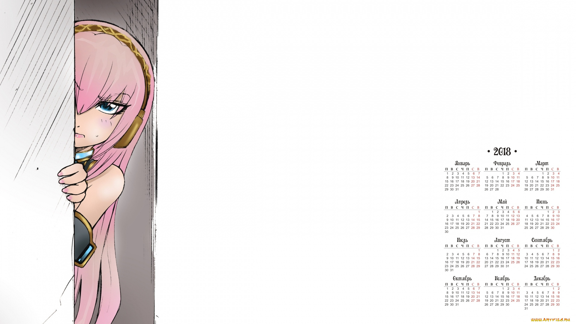 календари, аниме, взгляд, 2018, девушка