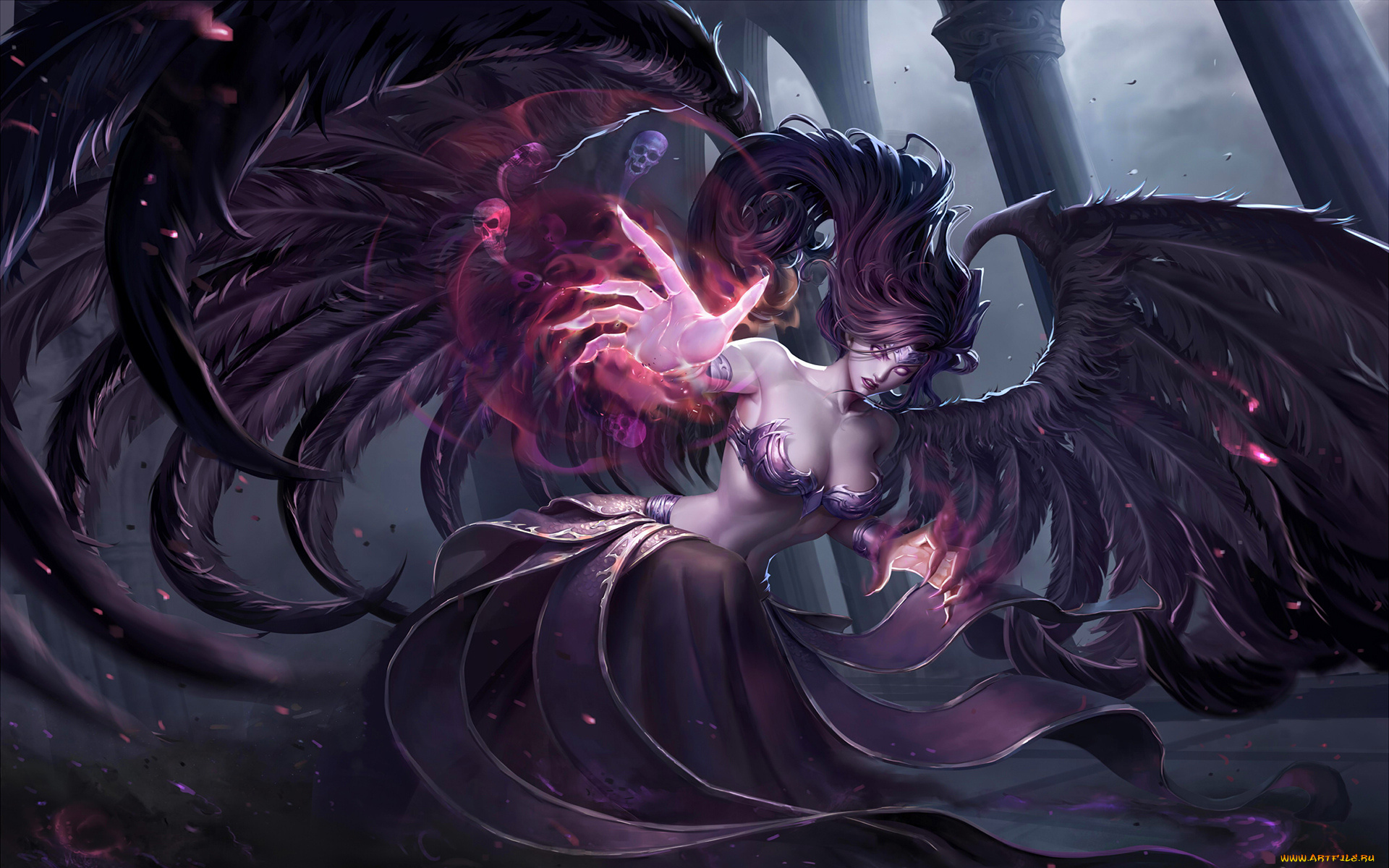 фэнтези, демоны, взгляд, девушка, фон