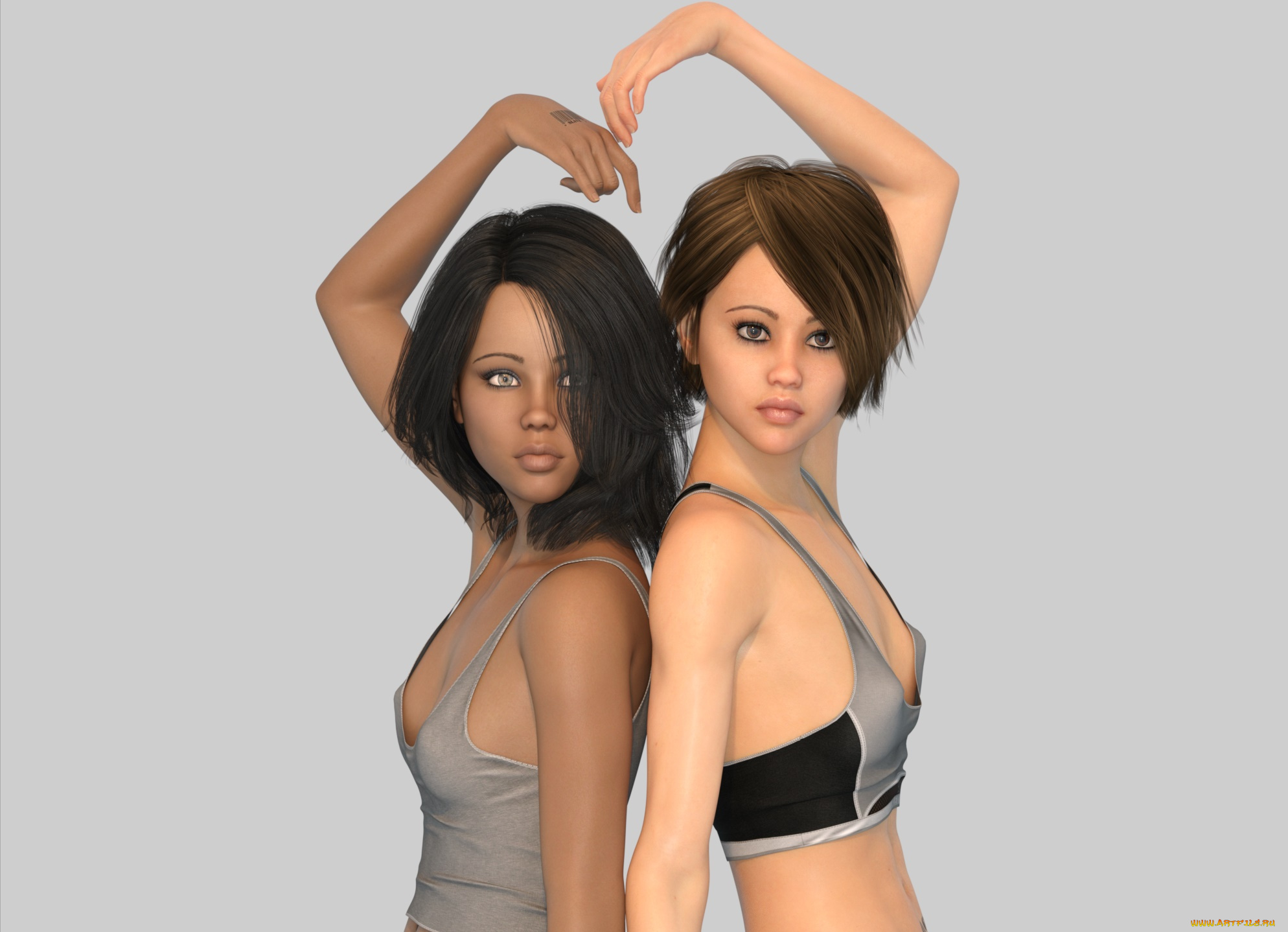 3д, графика, люди, , people, девушки, взгляд, фон