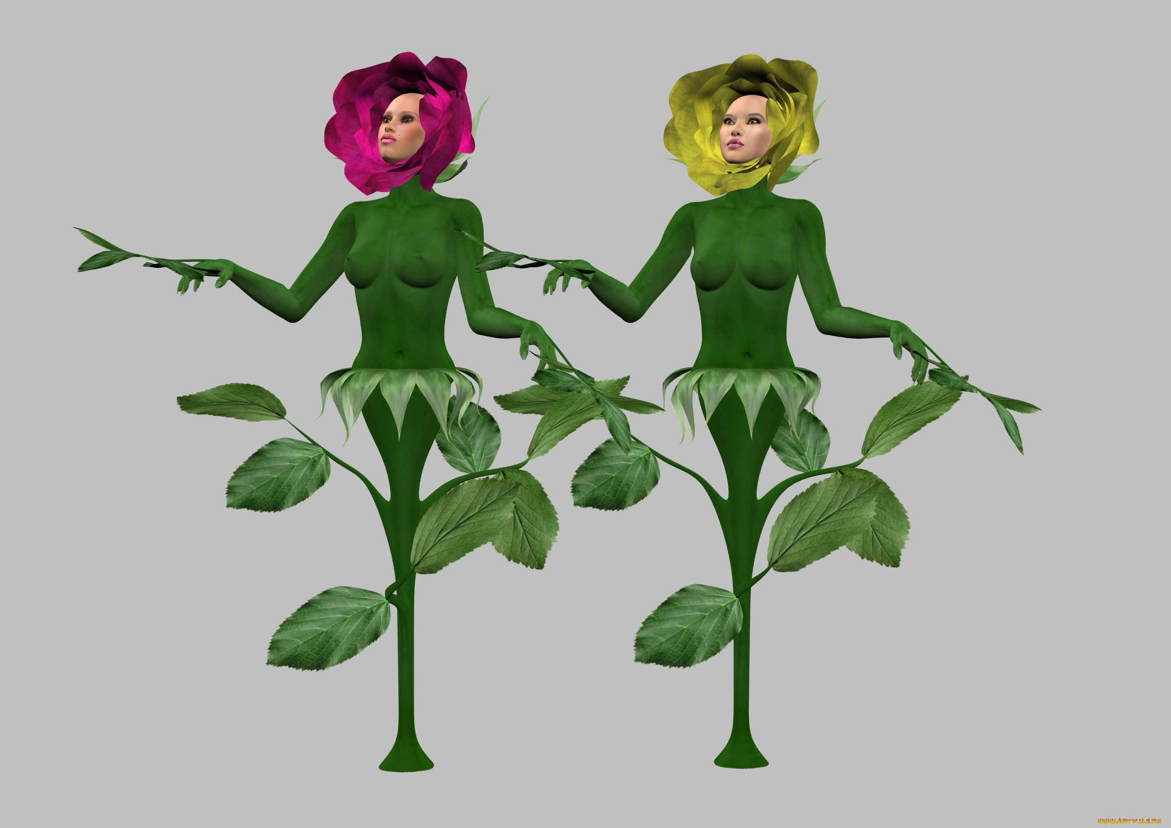 3д, графика, существа, , creatures, фон, взгляд, девушки