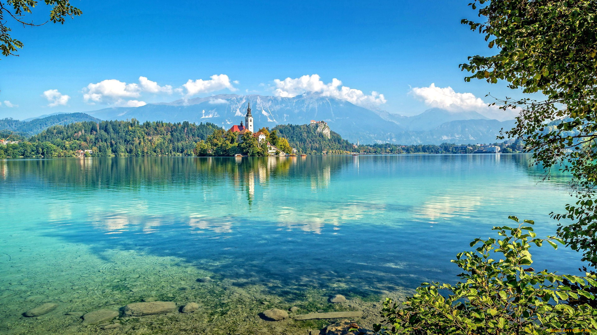 города, блед, , словения, церковь, озеро, горы