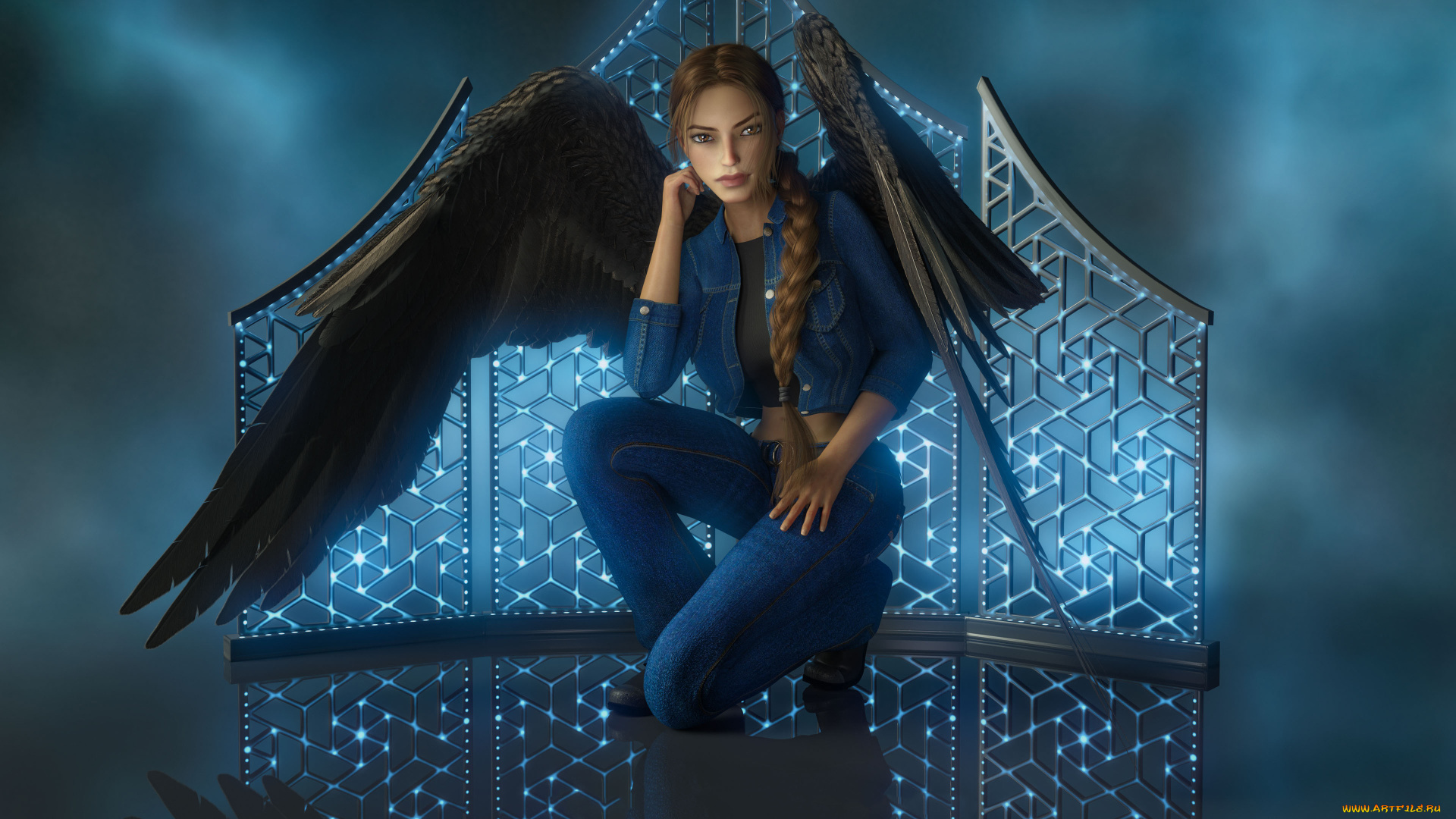 3д, графика, ангел, , angel, девушка, фон, взгляд, крылья, костюм