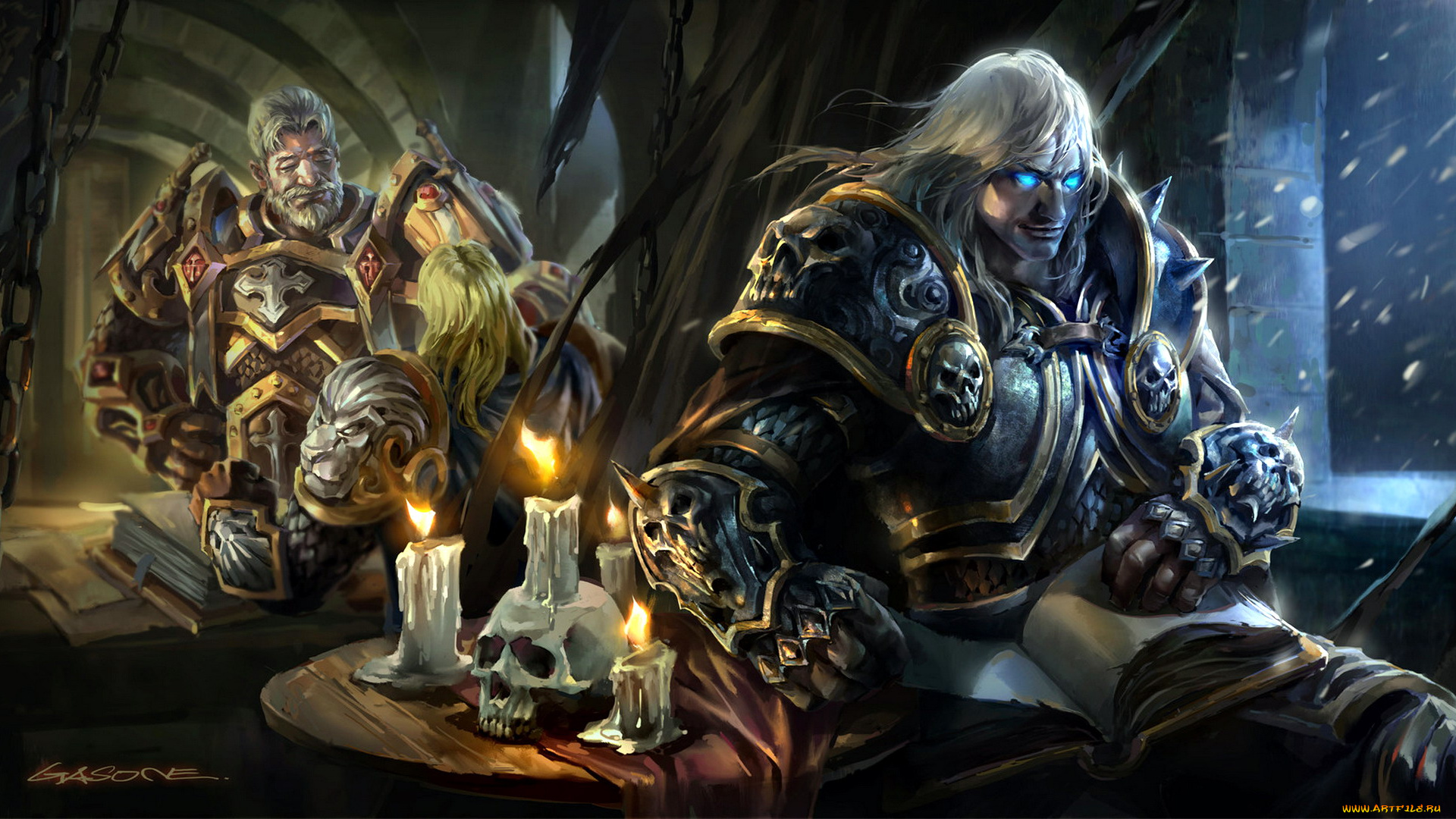видео, игры, world, of, warcraft, персонажи, книги, свечи, череп