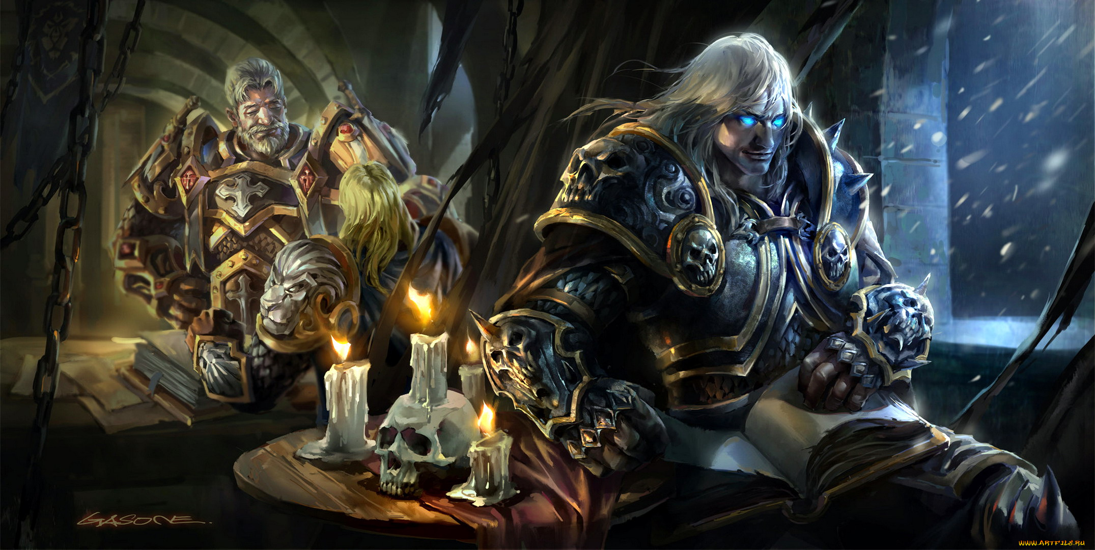 видео, игры, world, of, warcraft, персонажи, книги, свечи, череп