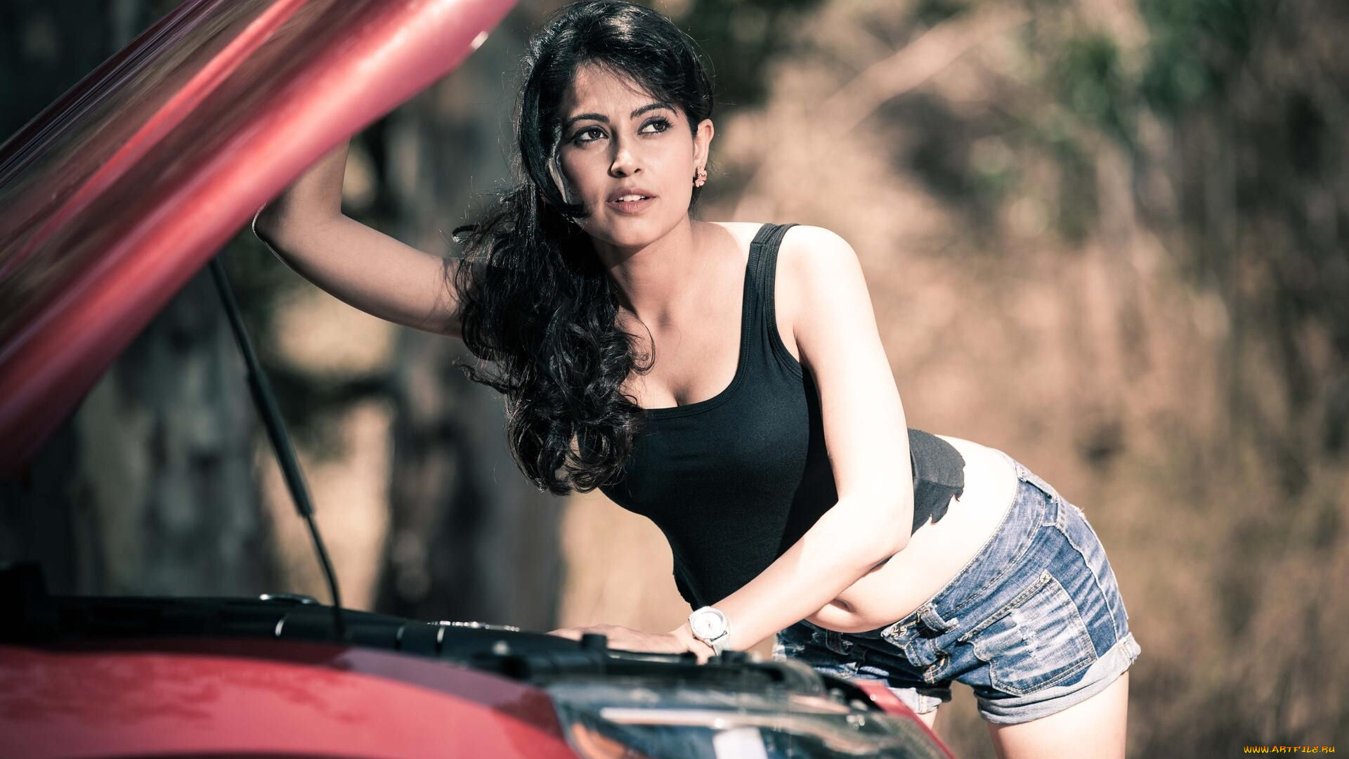 девушки, disha, patani, майка, шорты, брюнетка, поза