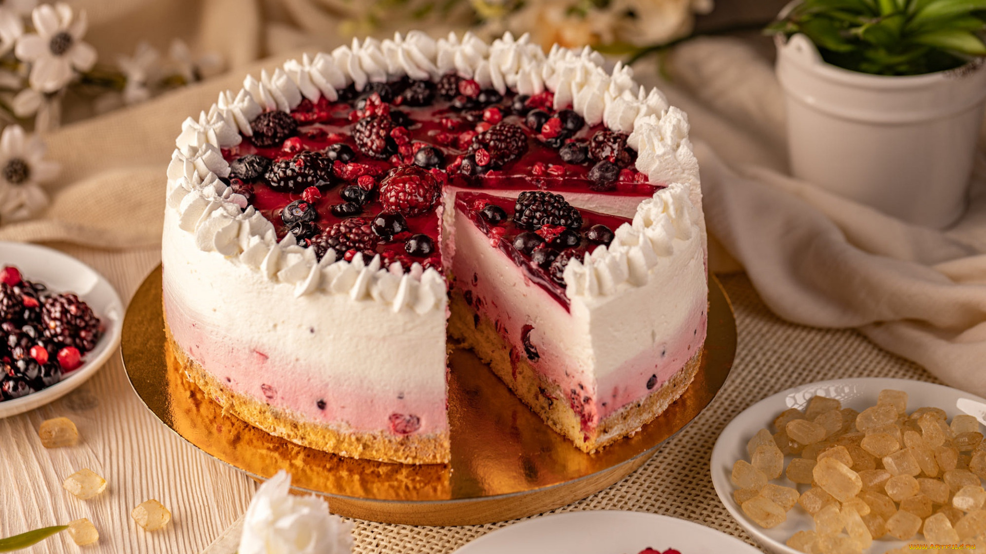 еда, торты, торт, крем, ягоды, ежевика, малина, десерт