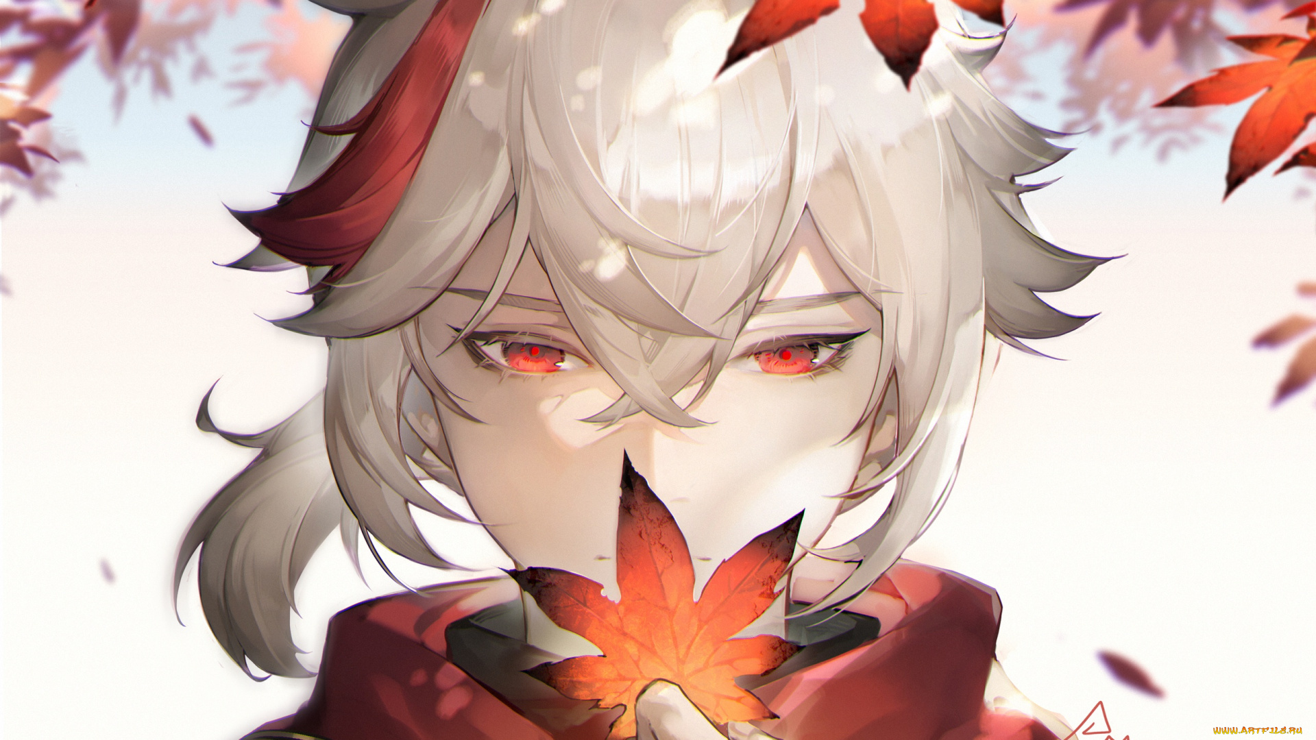 аниме, genshin, impact, лицо, листья