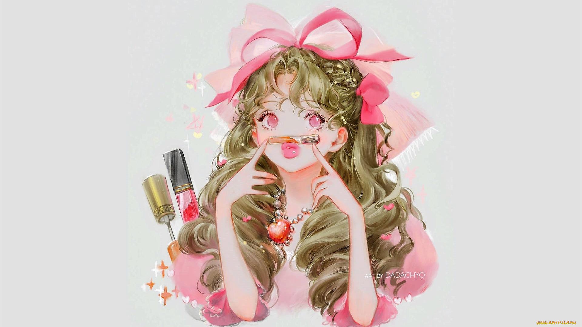 аниме, unknown, , другое, , девочка, бант, помада