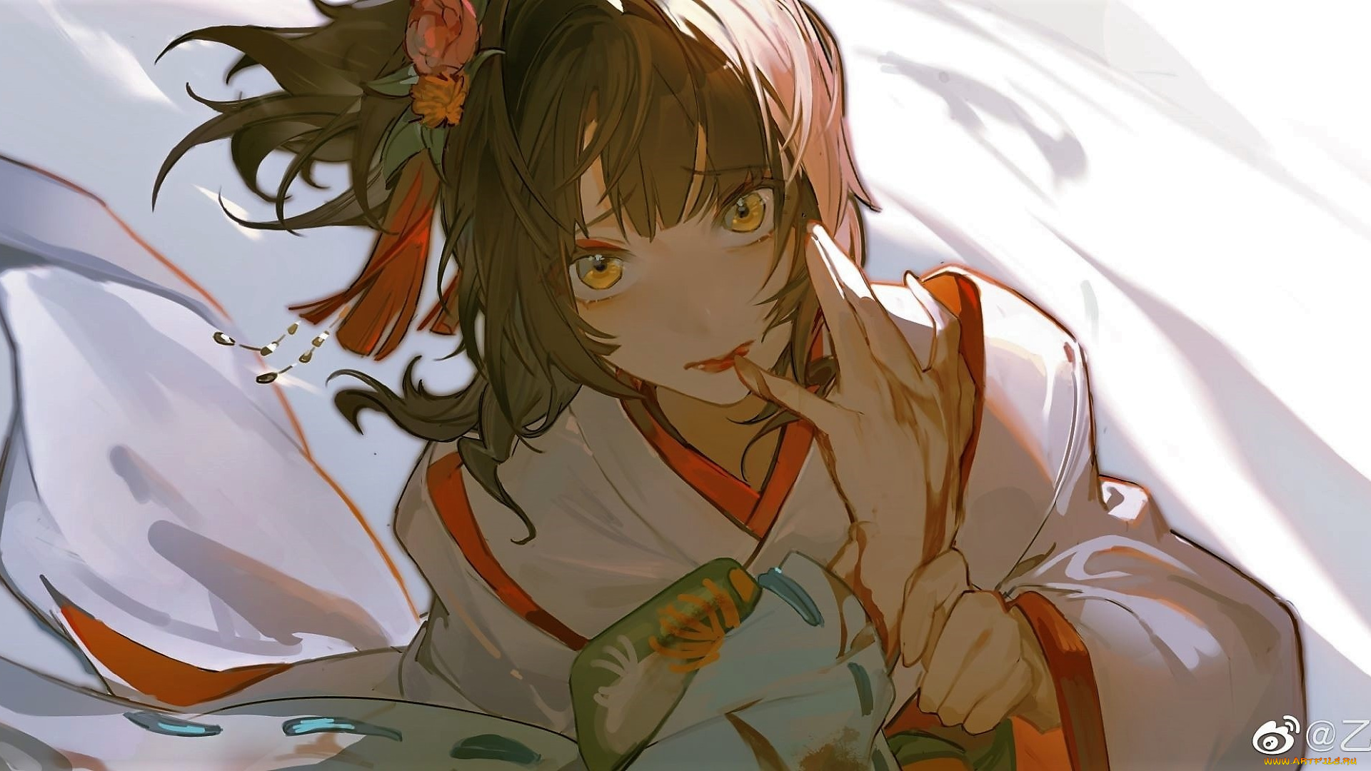 аниме, unknown, , другое, , девушка, кимоно, рука