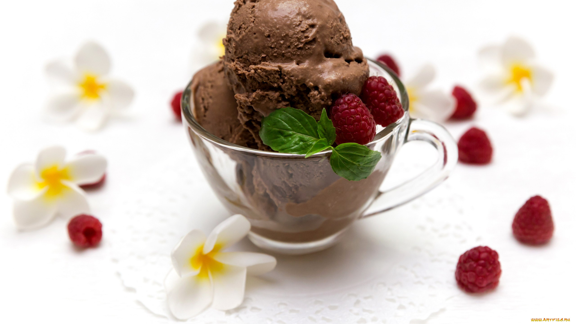 еда, мороженое, , десерты, плюмерия, малина, ягоды, шоколадное, мята