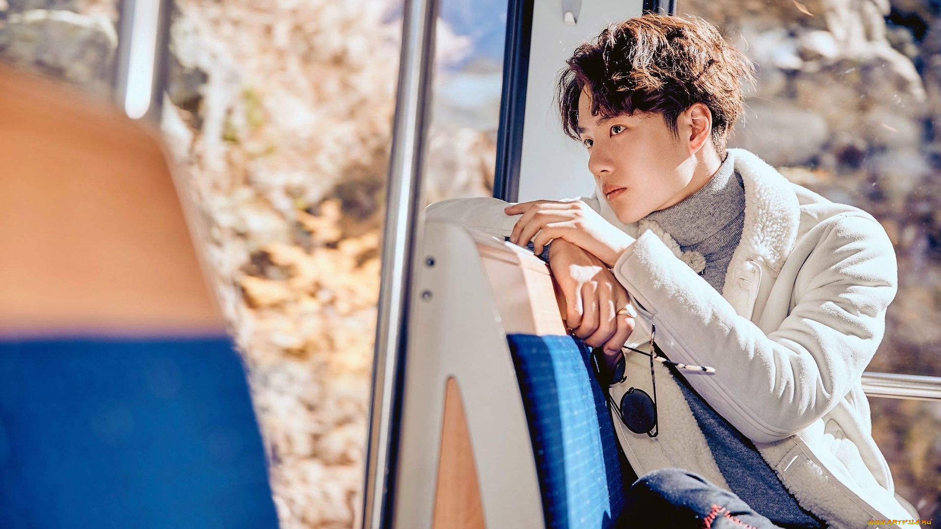 мужчины, wang, yi, bo, актер, куртка, очки, автобус