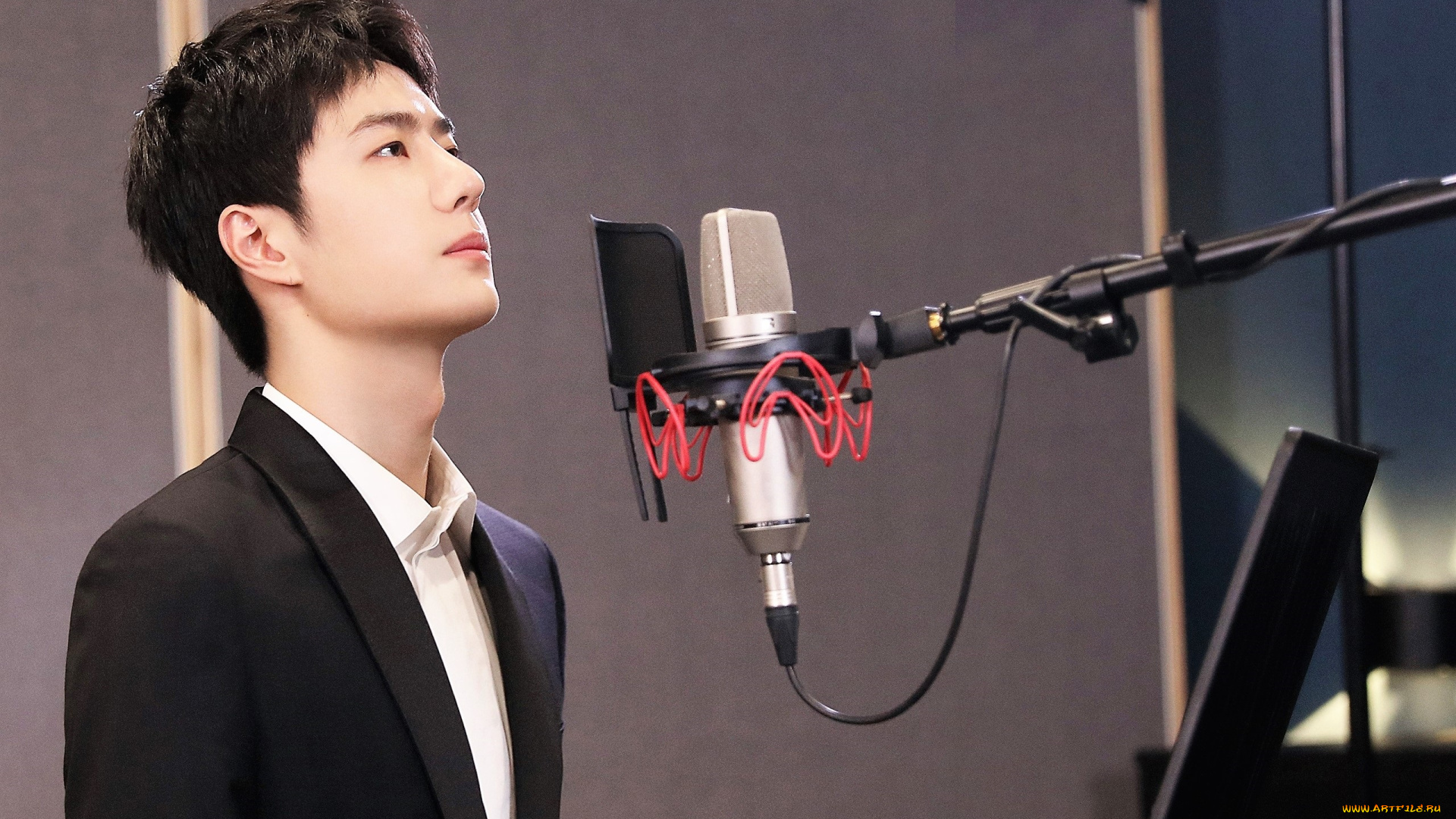 мужчины, wang, yi, bo, актер, певец, пиджак, микрофон, студия