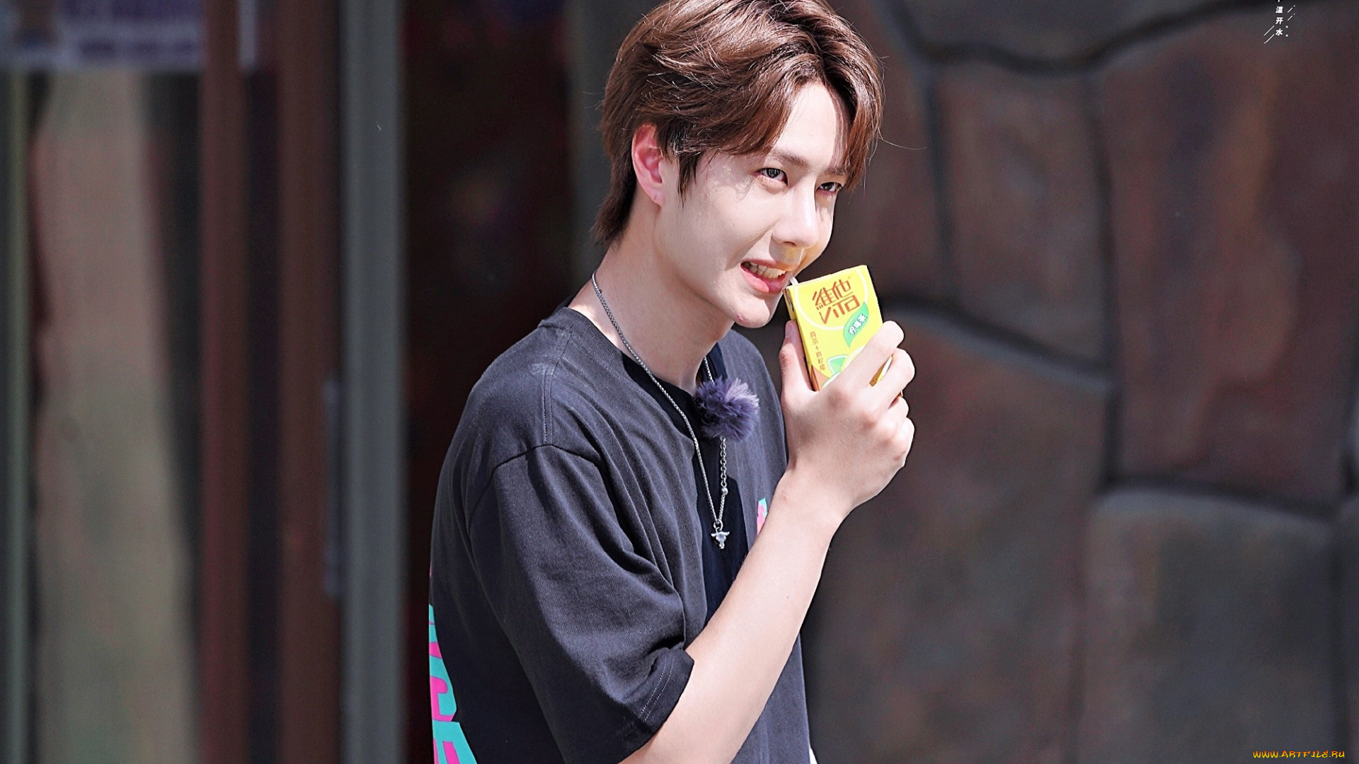 мужчины, wang, yi, bo, футболка, пачка, сок