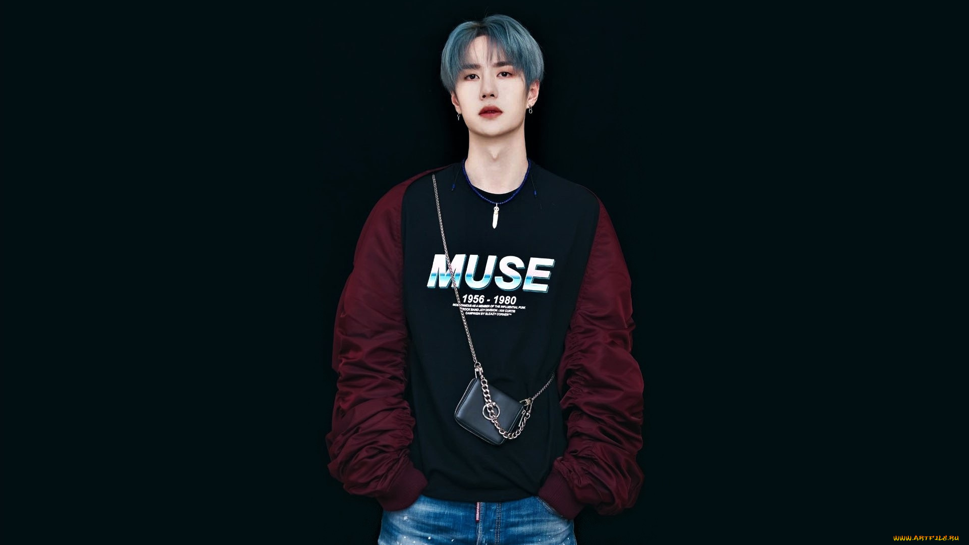 мужчины, wang, yi, bo, свитер, сумка, джинсы