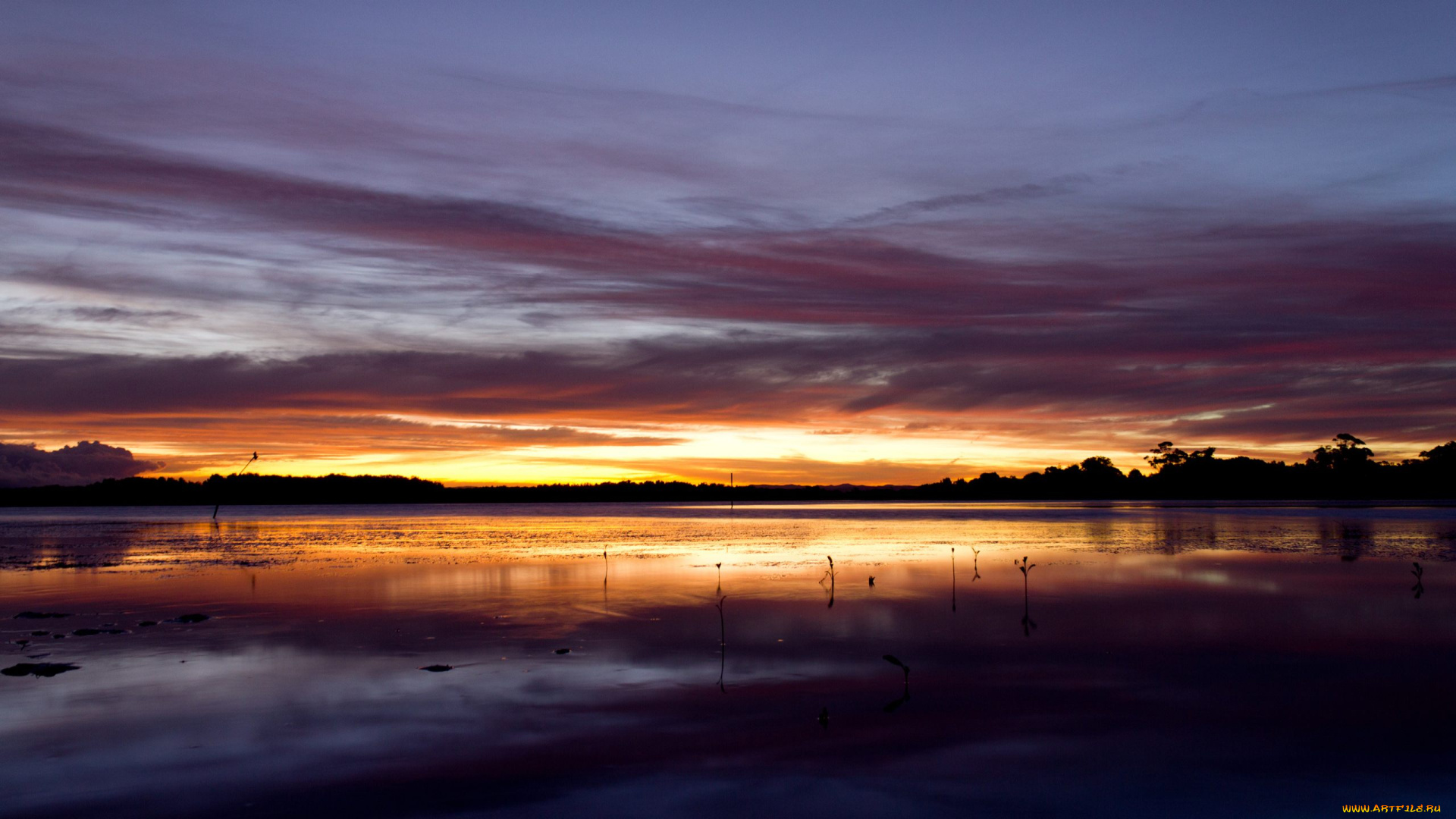 природа, восходы, закаты, закат, небо, облака, озеро