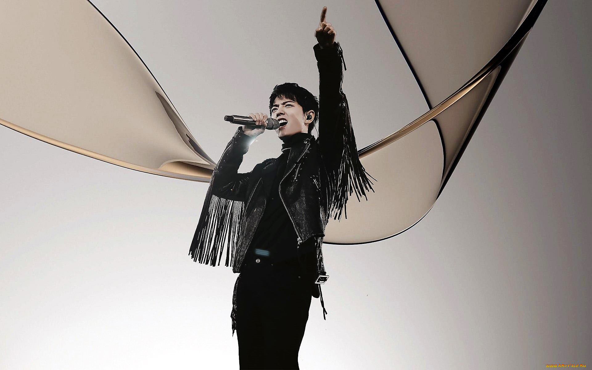 мужчины, xiao, zhan, актер, певец, куртка, бахрома, микрофон