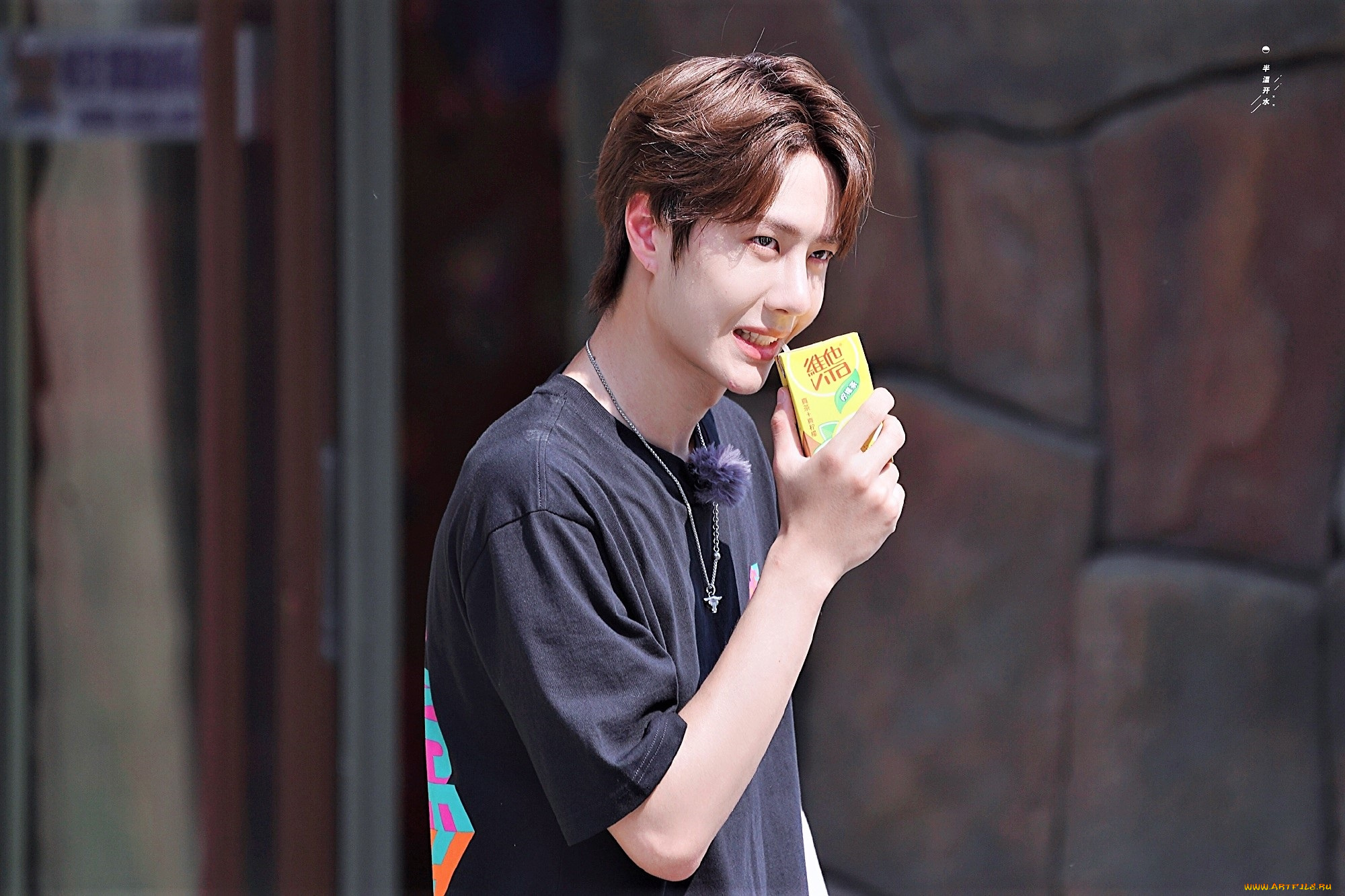 мужчины, wang, yi, bo, футболка, пачка, сок