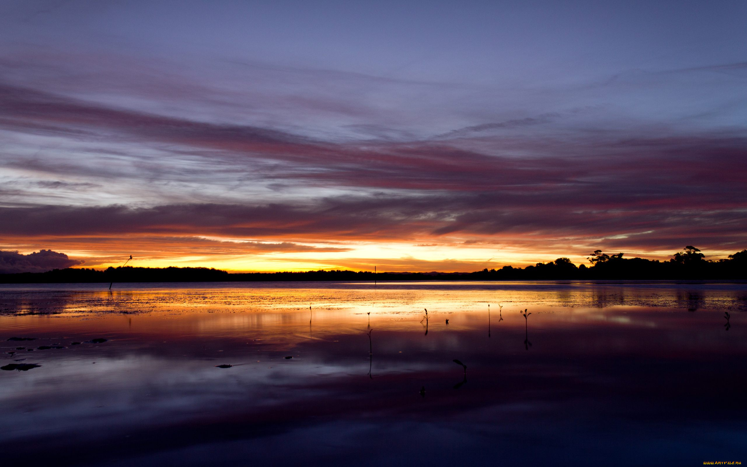 природа, восходы, закаты, закат, небо, облака, озеро